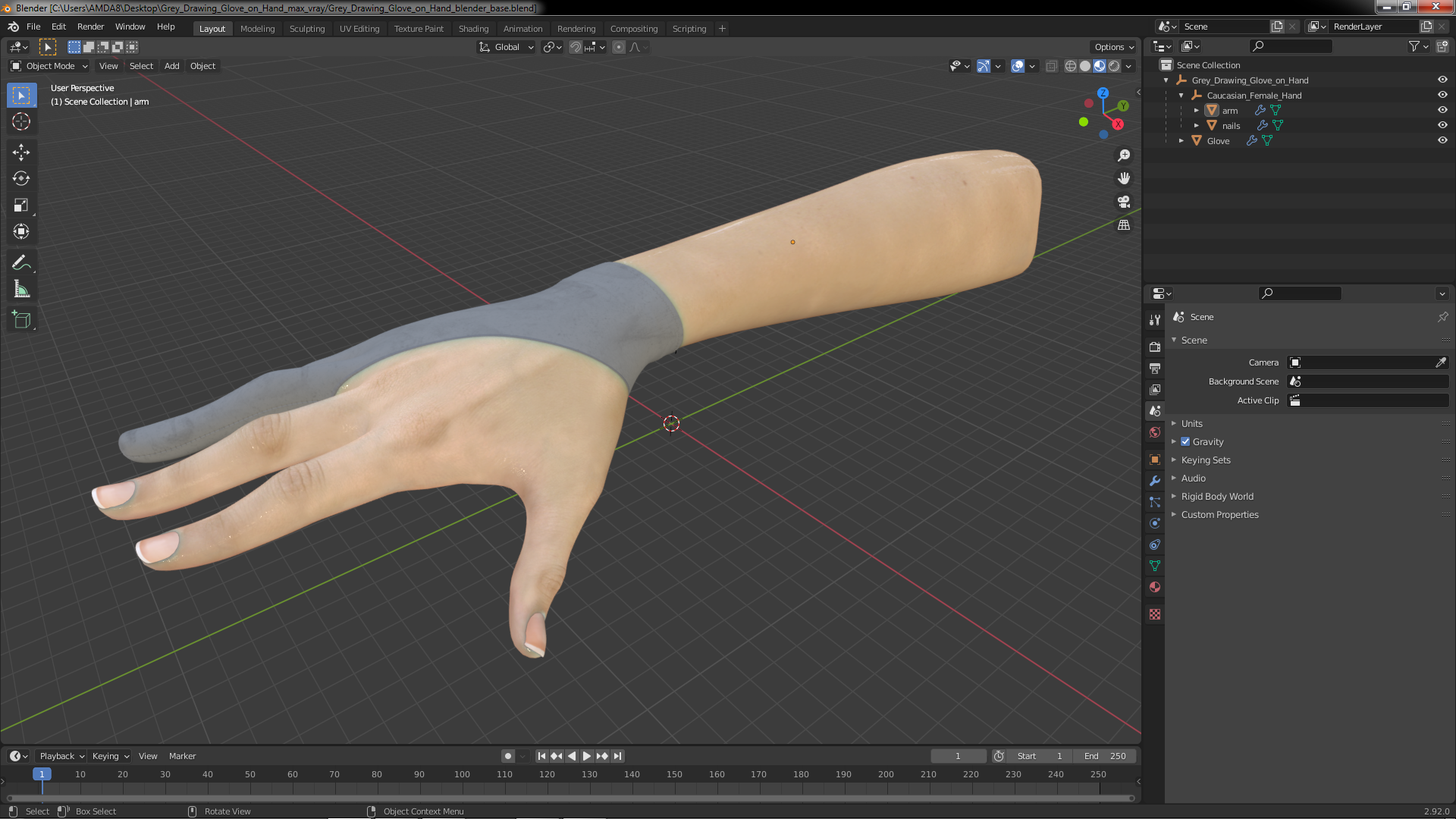 3D Grey Drawing Glove on Hand
