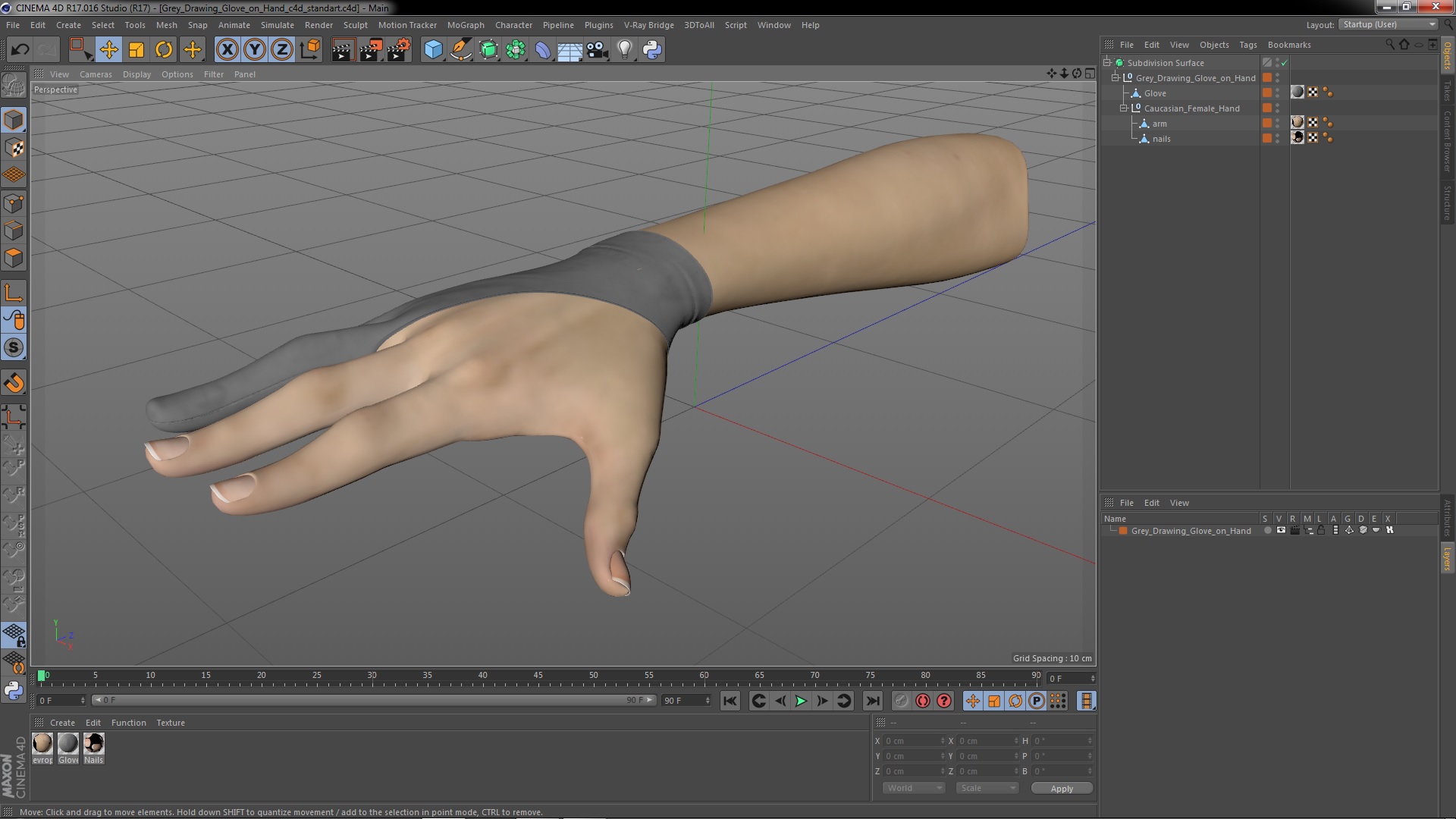 3D Grey Drawing Glove on Hand