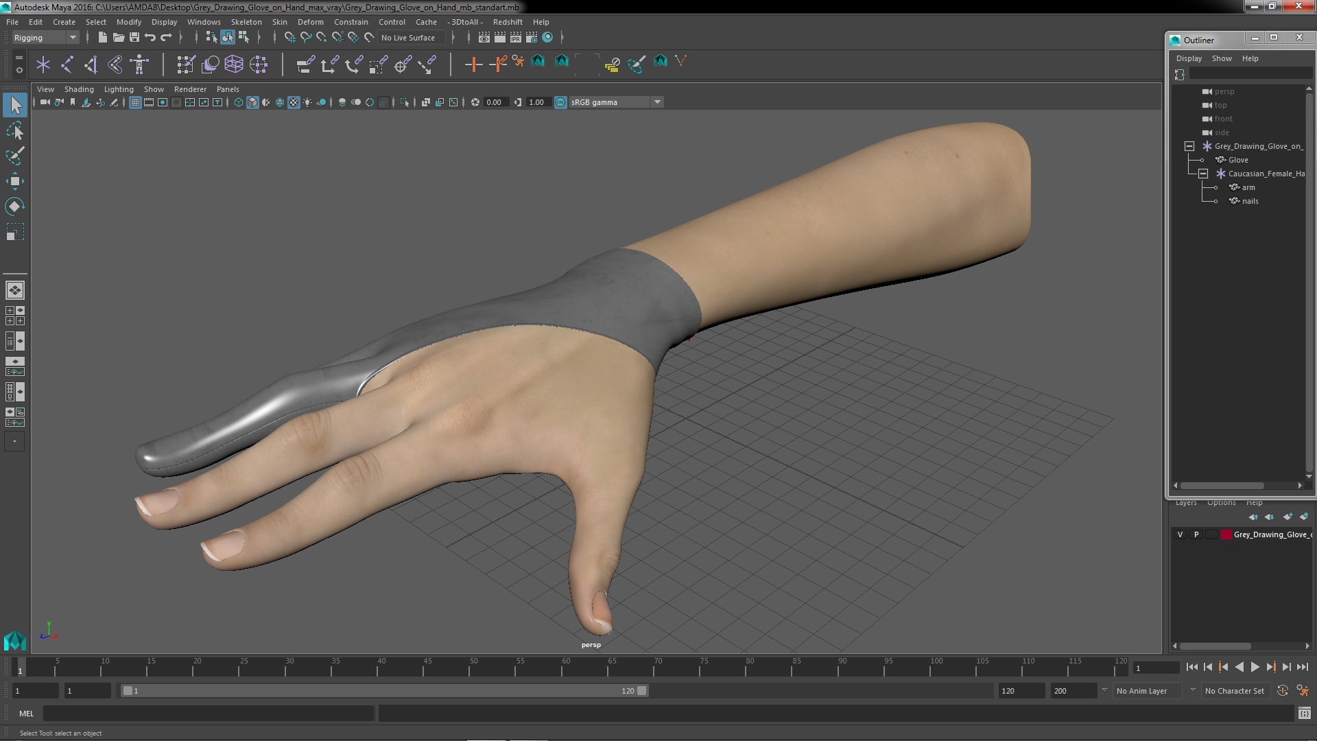 3D Grey Drawing Glove on Hand