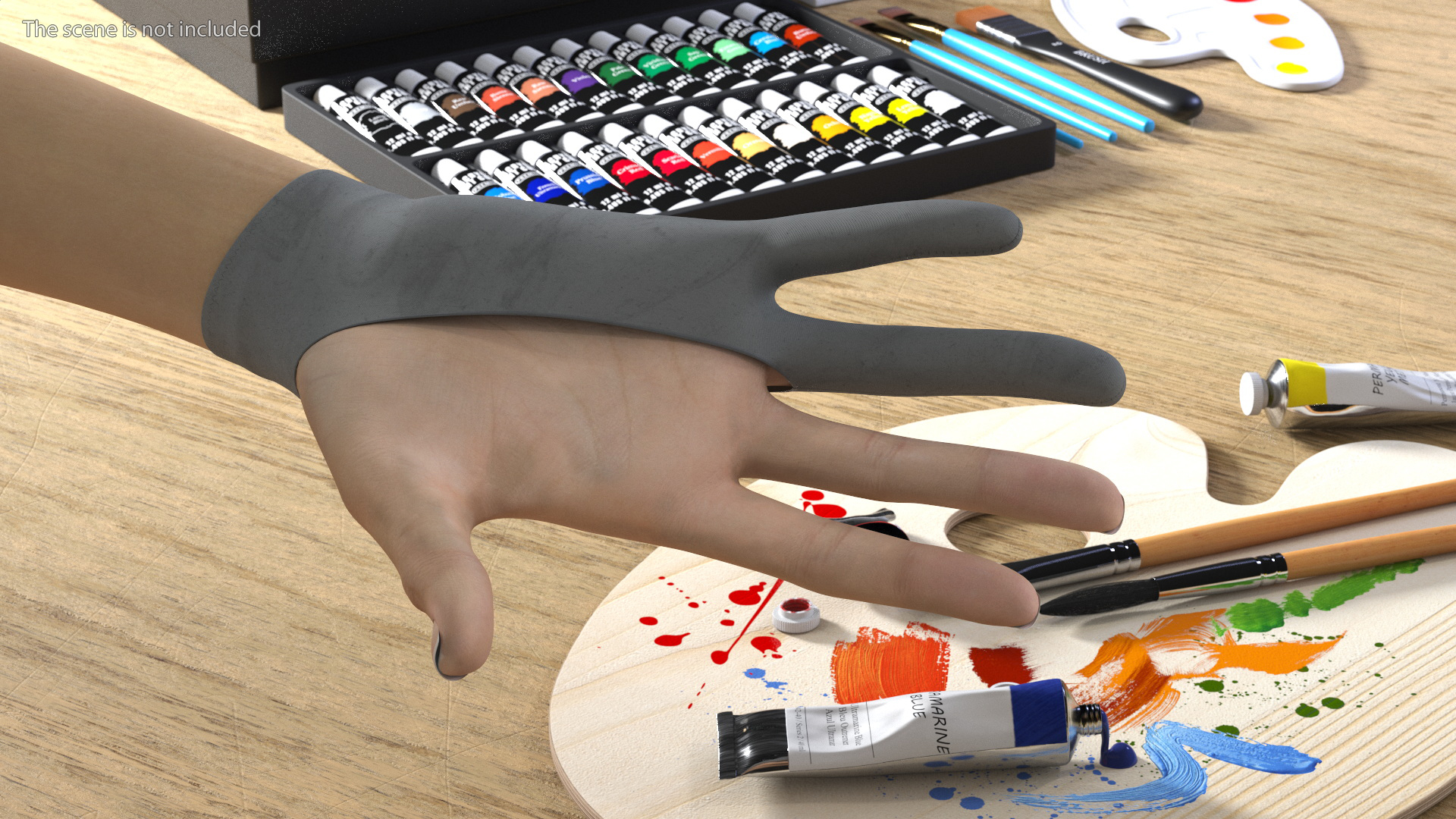 3D Grey Drawing Glove on Hand