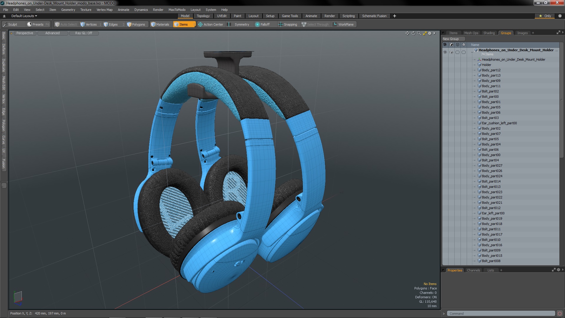 Headphones on Under-Desk Mount Holder 3D