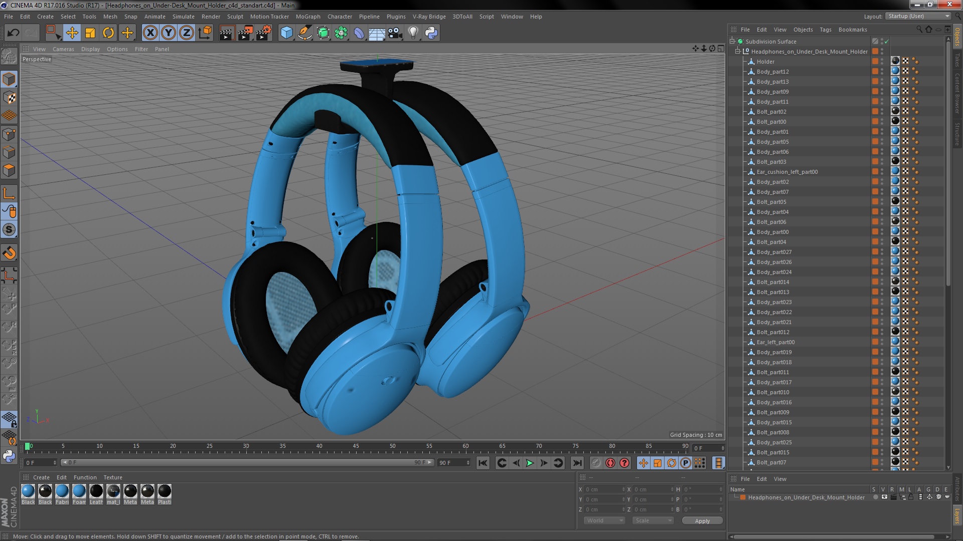 Headphones on Under-Desk Mount Holder 3D
