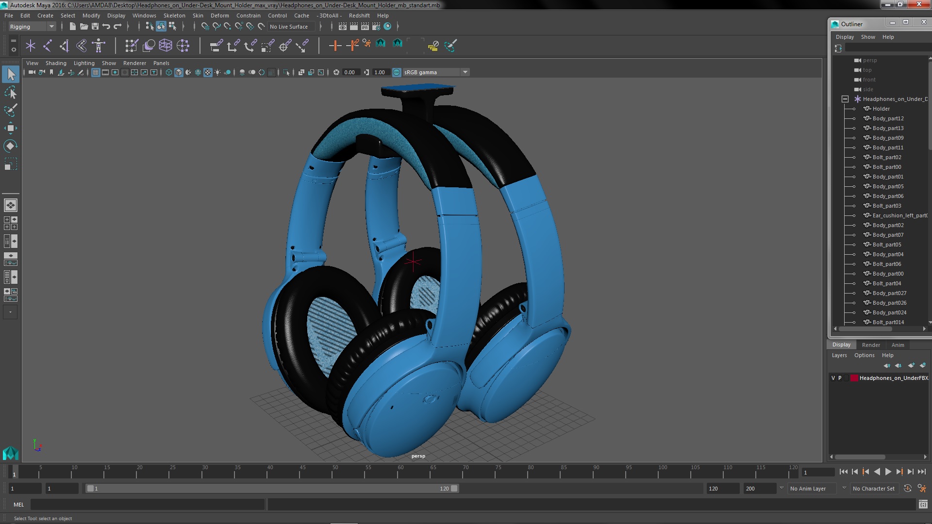Headphones on Under-Desk Mount Holder 3D