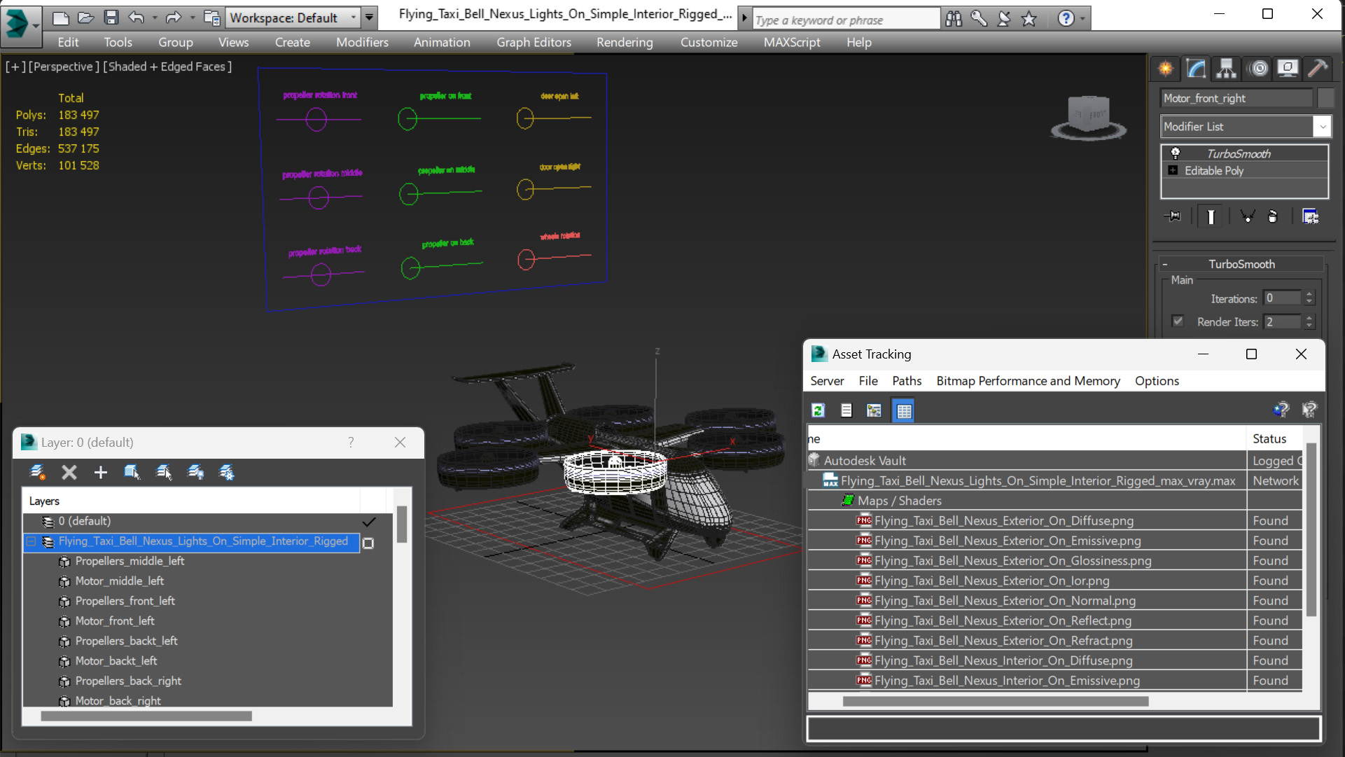 3D model Flying Taxi Bell Nexus Lights On Simple Interior Rigged