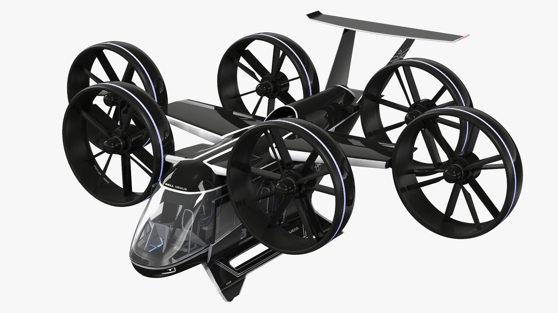 3D model Flying Taxi Bell Nexus Lights On Simple Interior Rigged