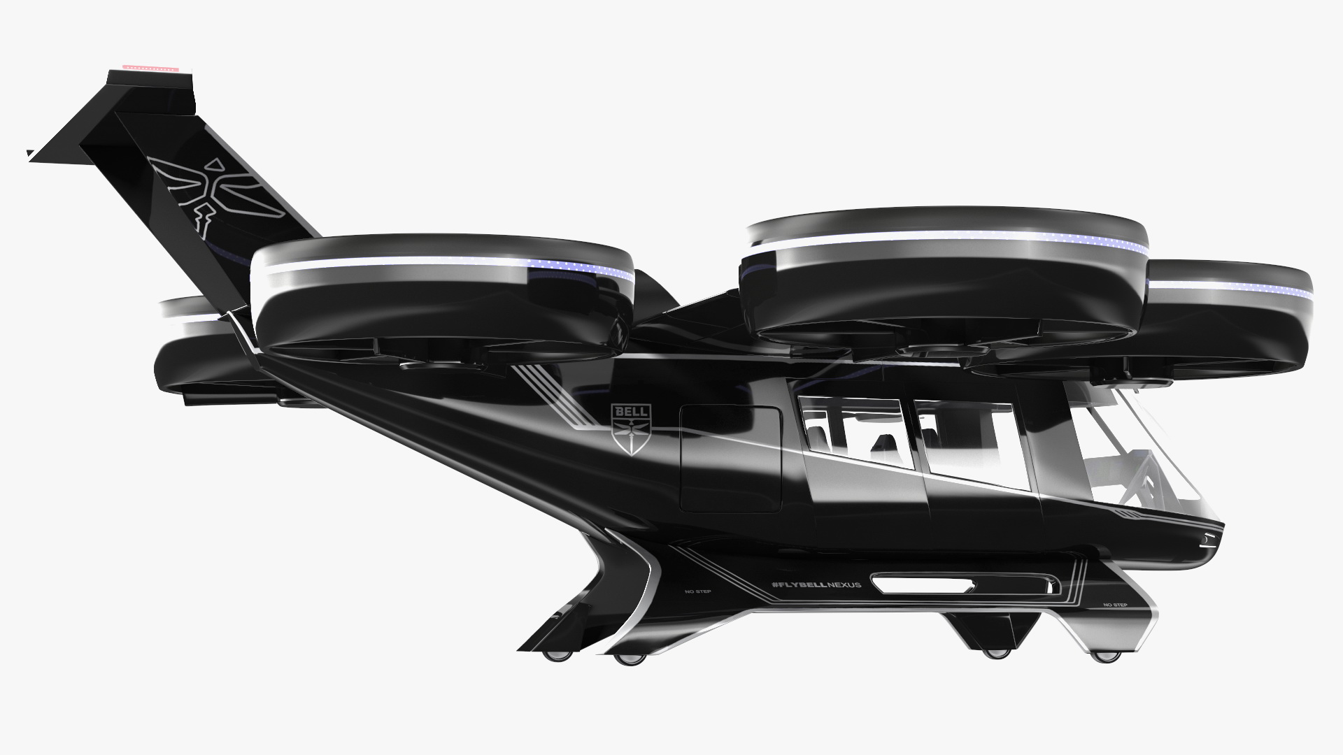 3D model Flying Taxi Bell Nexus Lights On Simple Interior Rigged