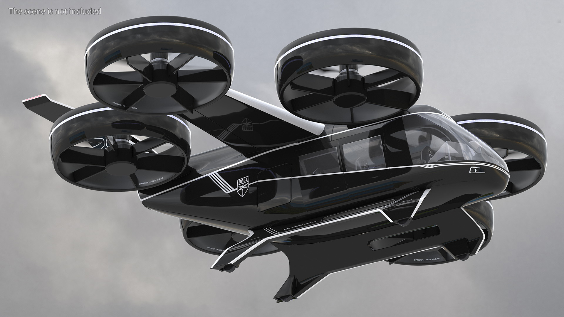 3D model Flying Taxi Bell Nexus Lights On Simple Interior Rigged