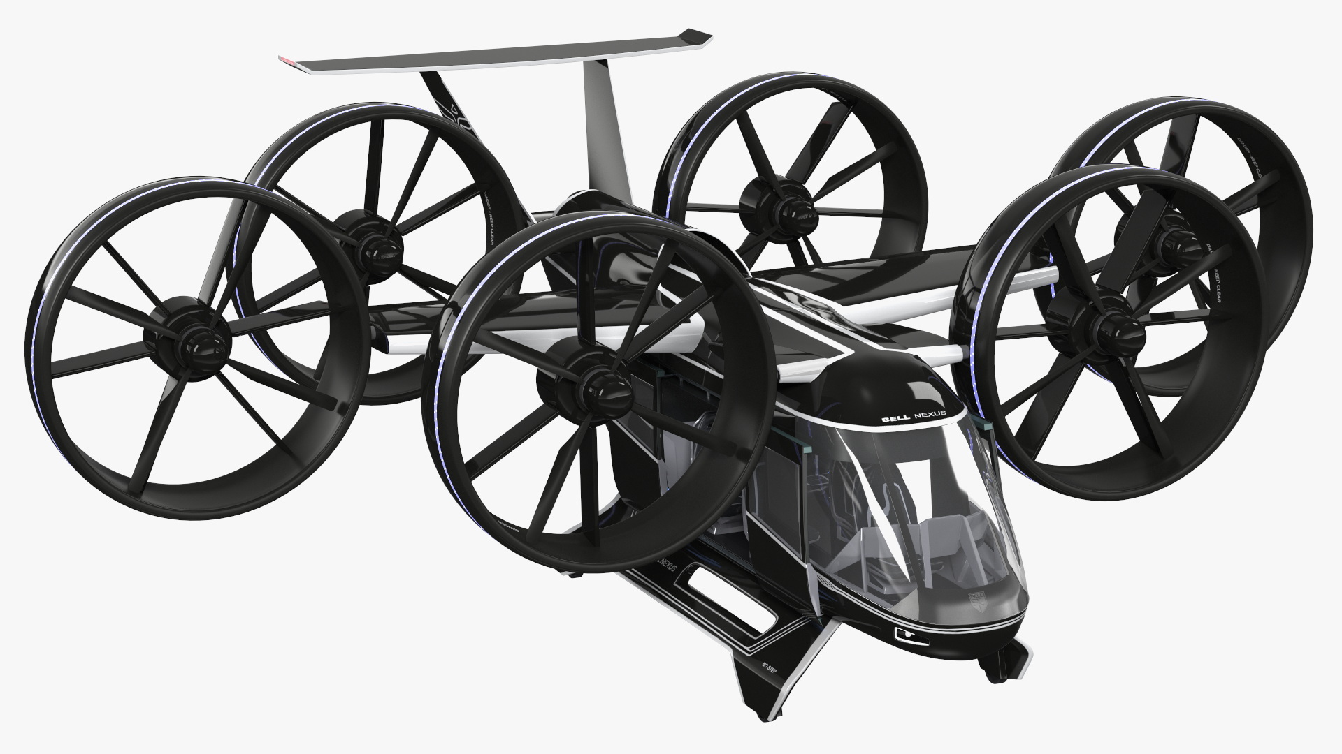 3D model Flying Taxi Bell Nexus Lights On Simple Interior Rigged