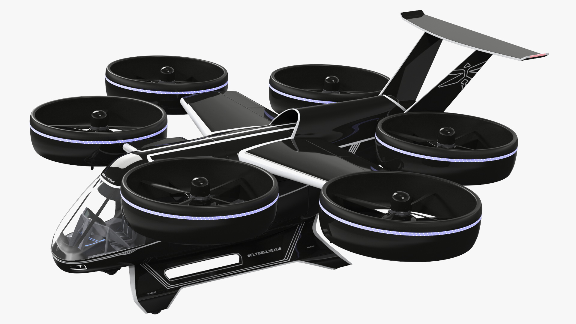 3D model Flying Taxi Bell Nexus Lights On Simple Interior Rigged