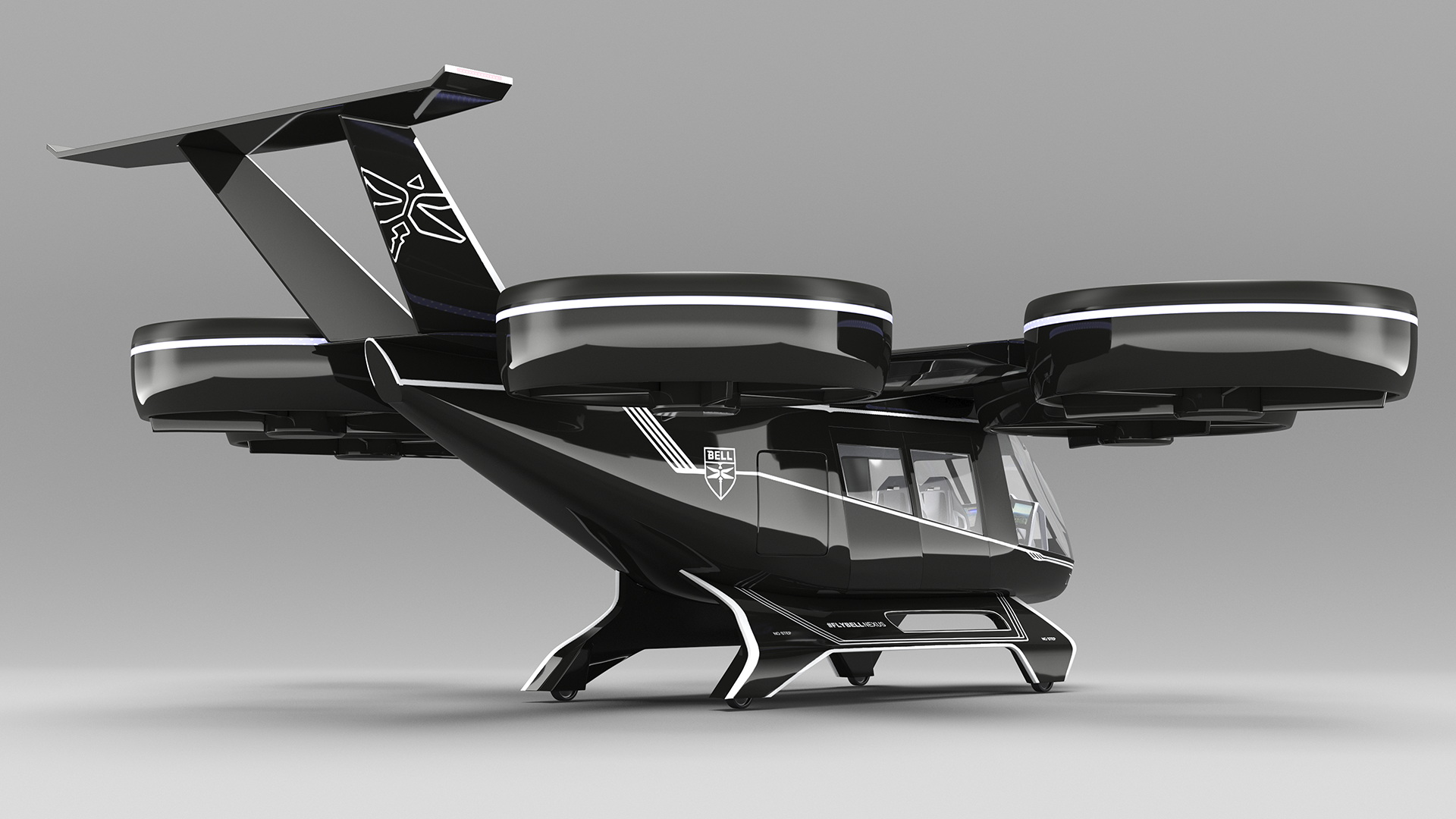 3D model Flying Taxi Bell Nexus Lights On Simple Interior Rigged