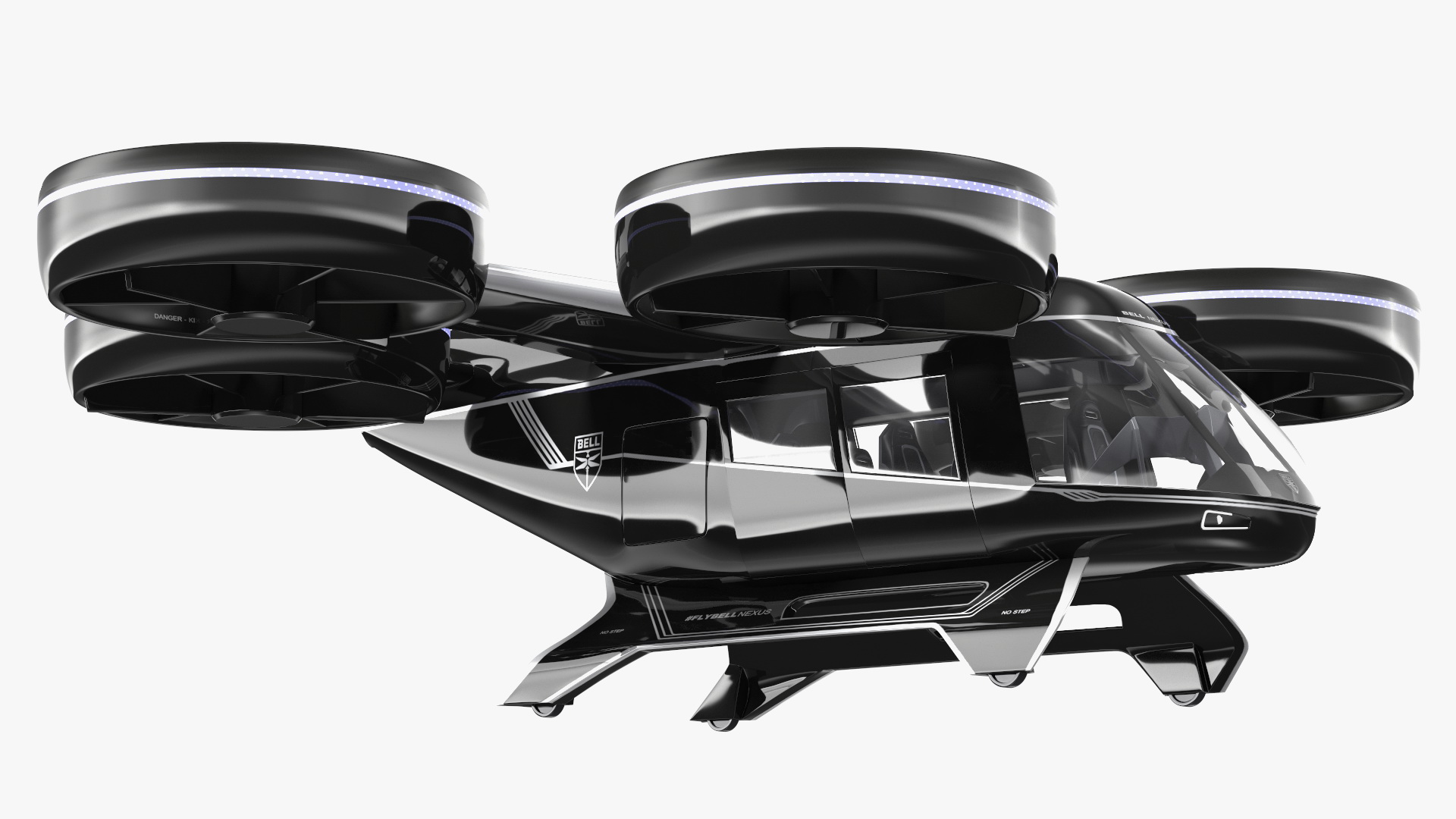 3D model Flying Taxi Bell Nexus Lights On Simple Interior Rigged
