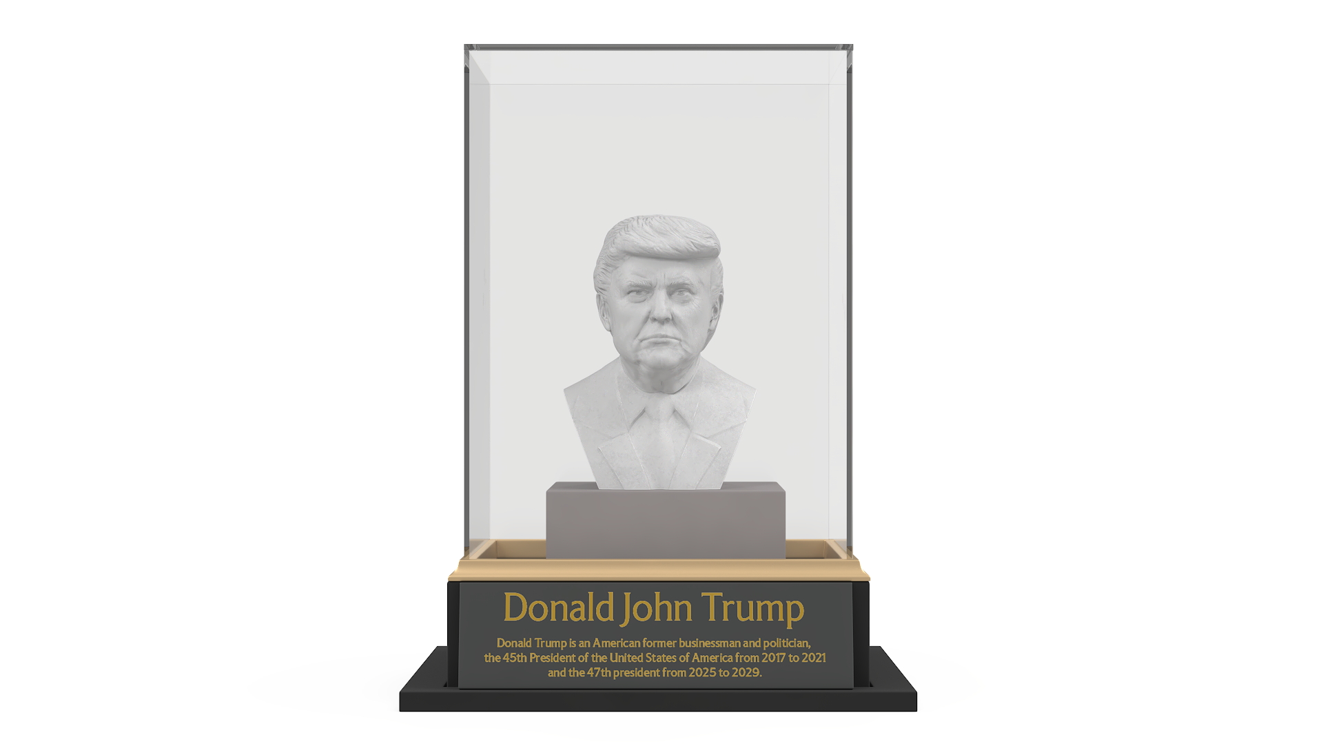 3D model Plaster Bust of Trump behind Protective Glass