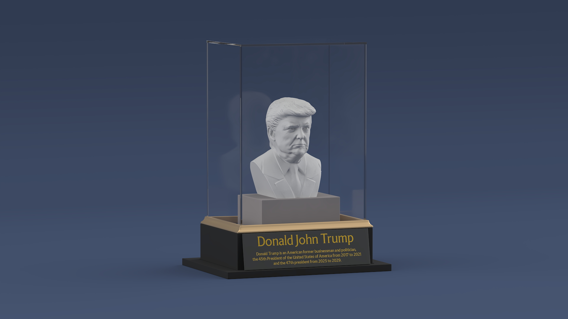 3D model Plaster Bust of Trump behind Protective Glass