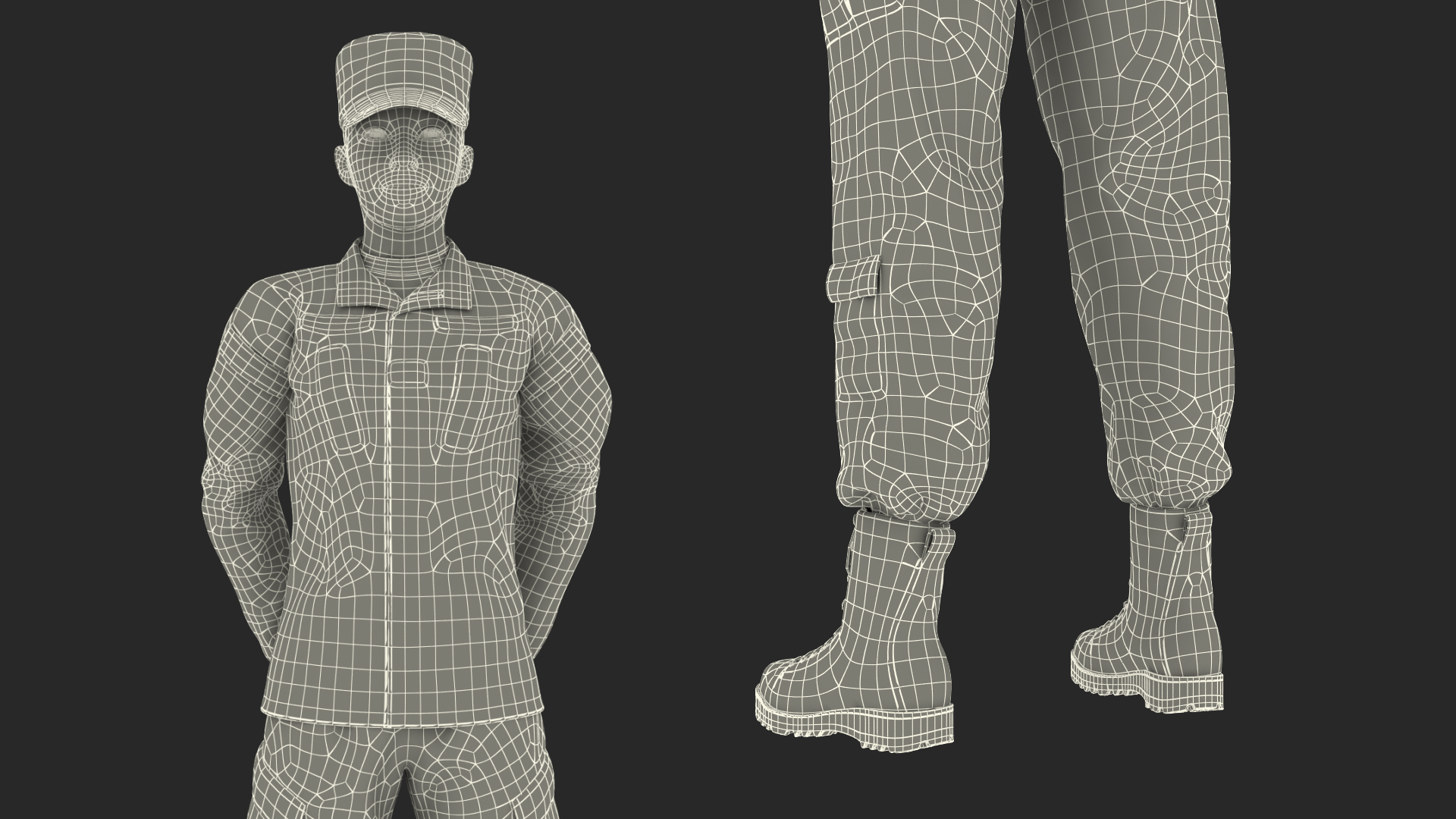 Female Soldier Camo Standing Pose Fur 3D