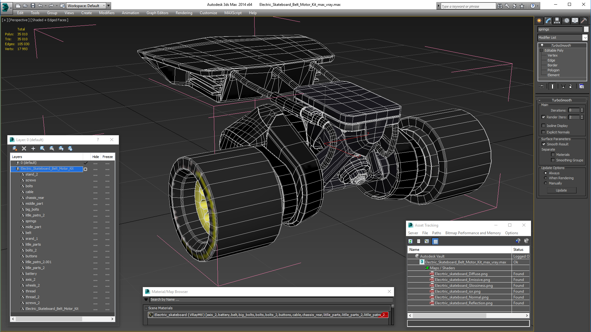 Electric Skateboard Belt Motor Kit 3D model