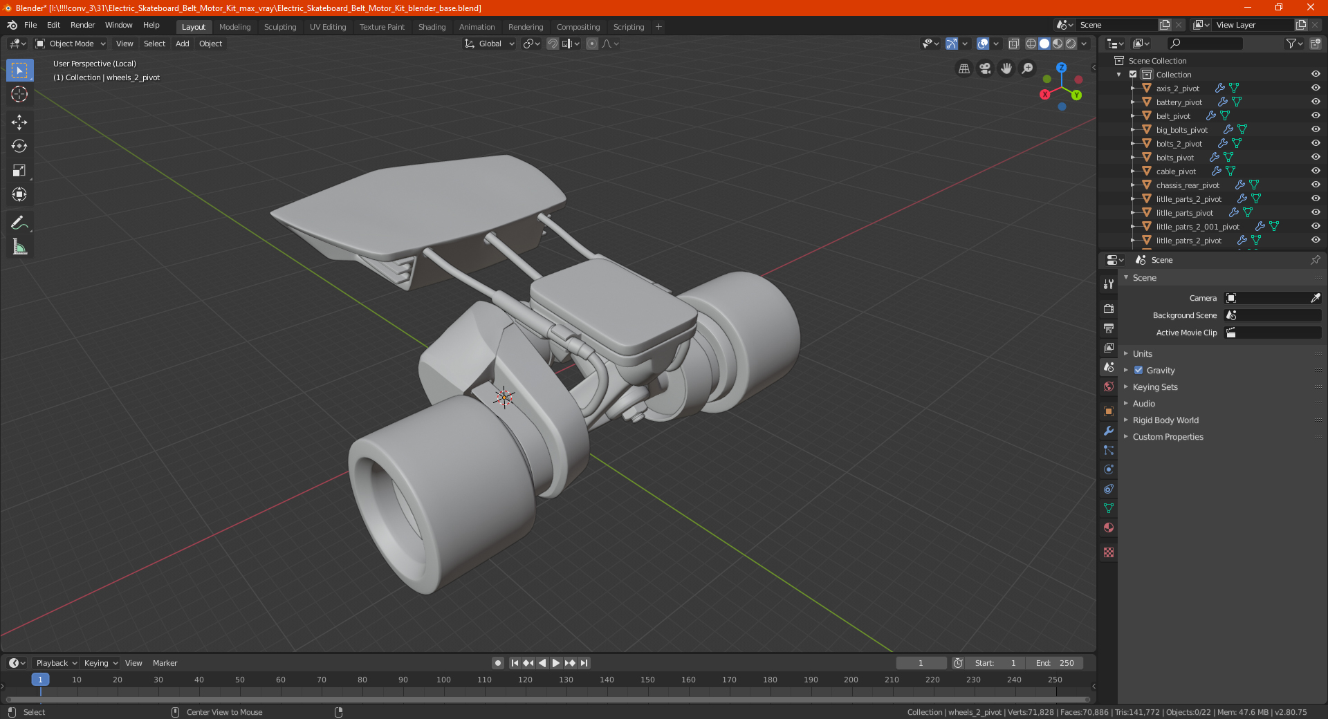 Electric Skateboard Belt Motor Kit 3D model