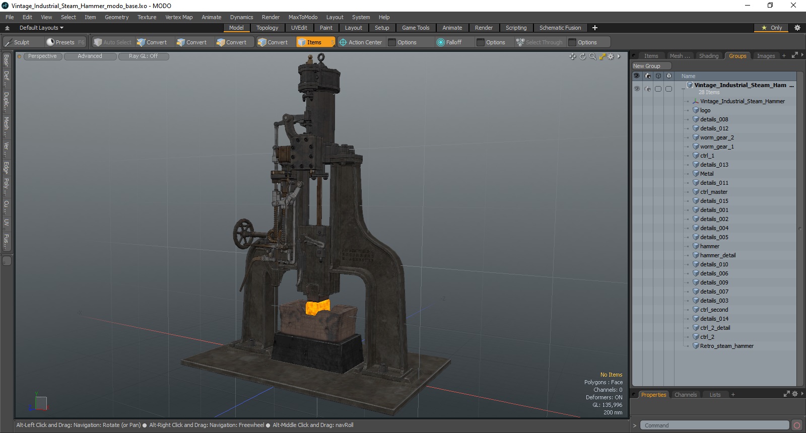 3D Vintage Industrial Steam Hammer