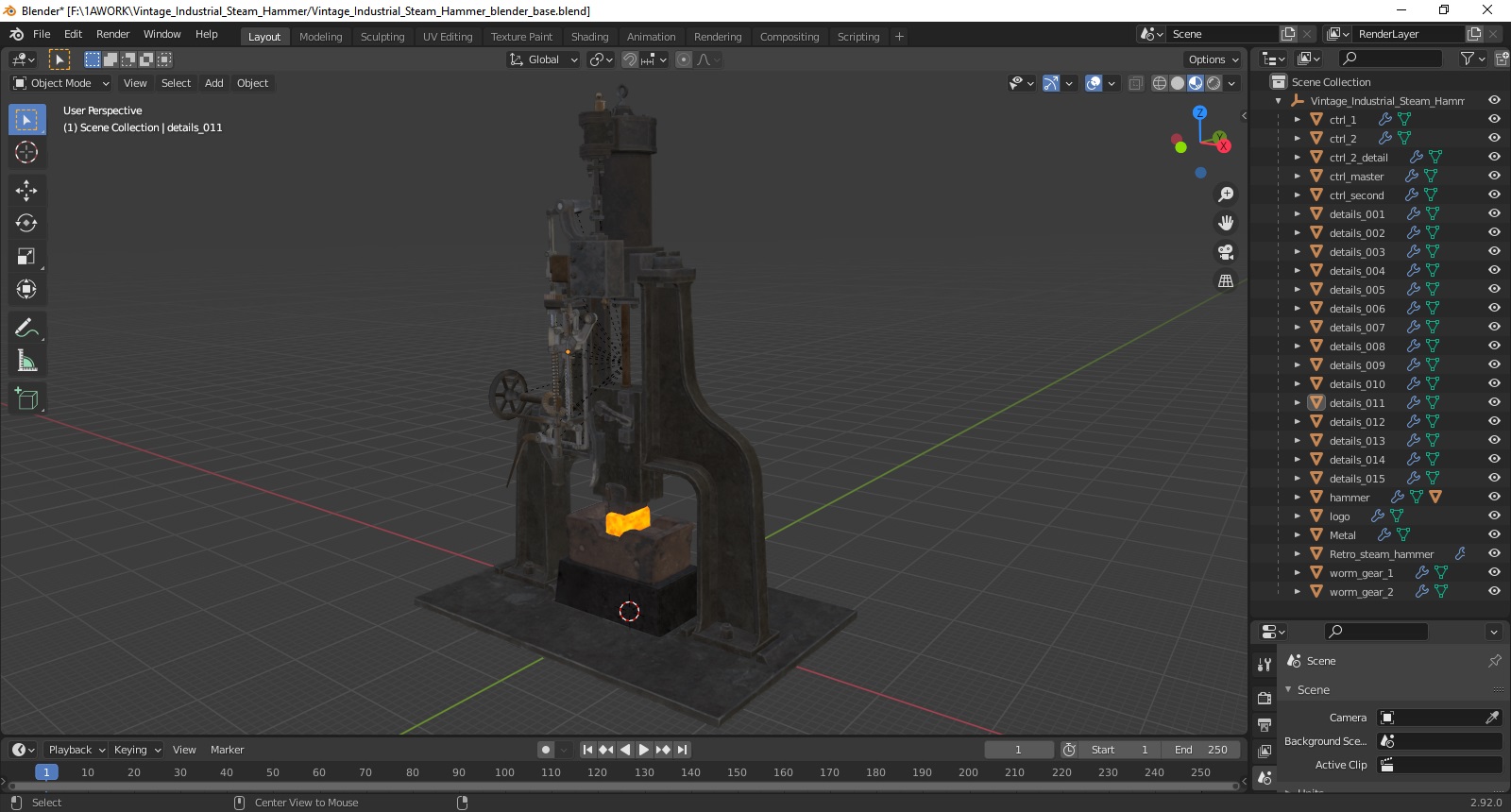 3D Vintage Industrial Steam Hammer