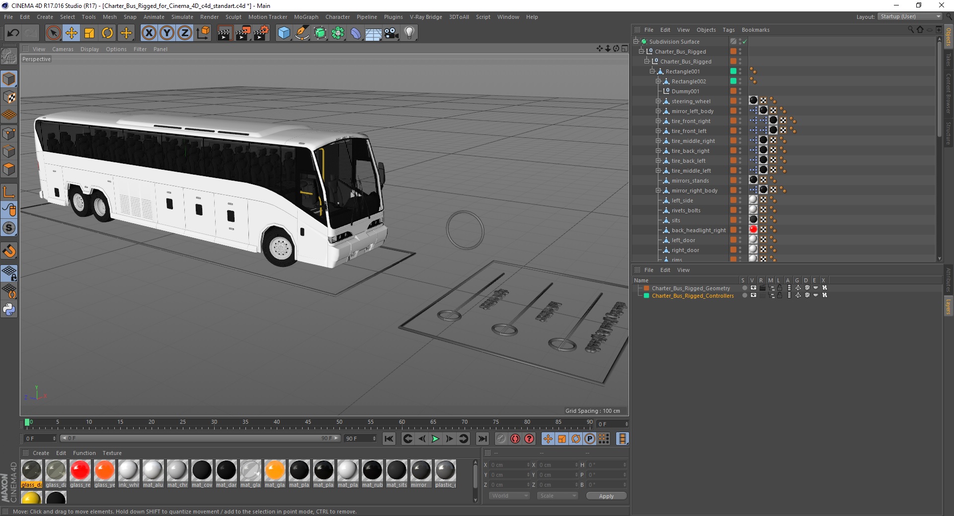 Charter Bus Rigged for Cinema 4D 3D