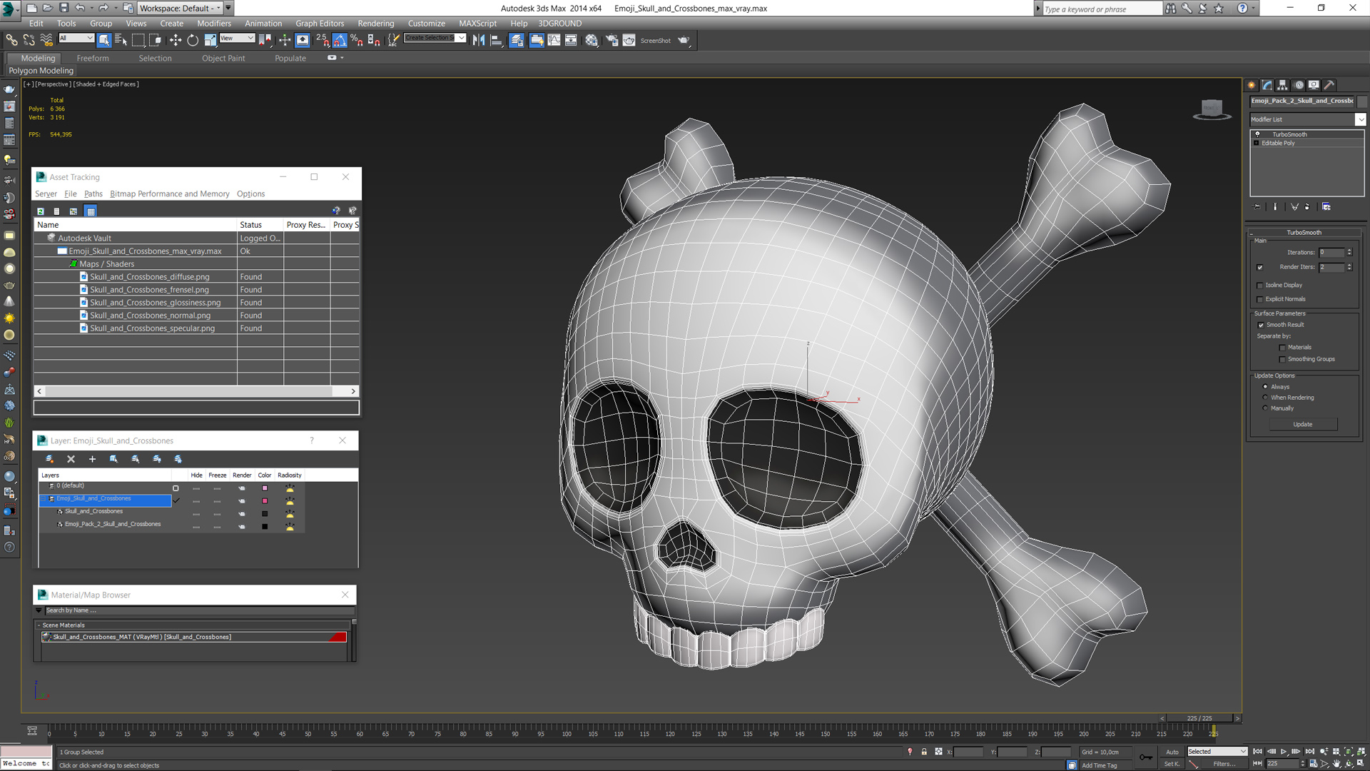 3D Emoji Skull and Crossbones