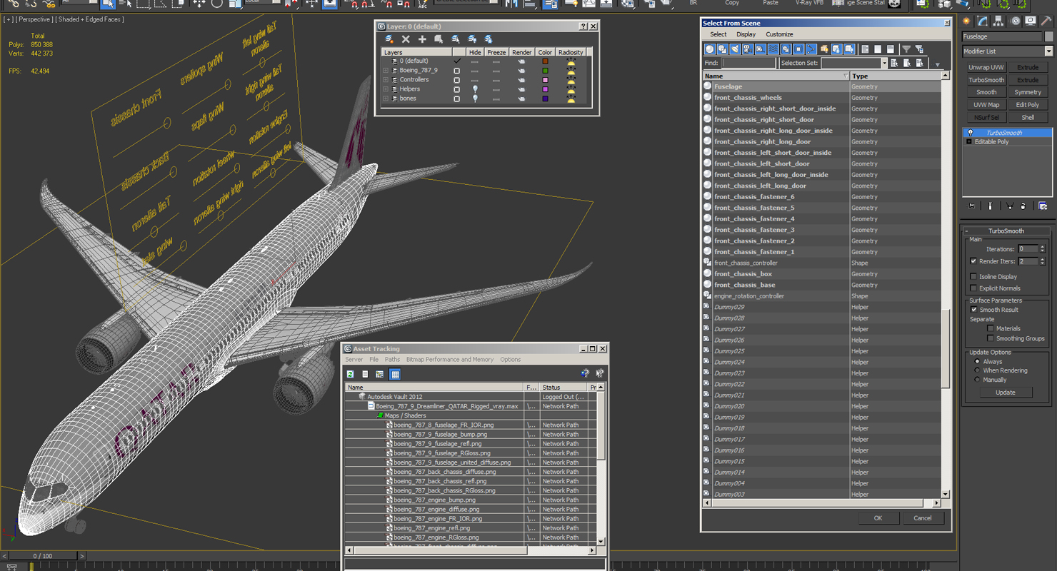 3D Boeing 787 9 Dreamliner QATAR Rigged