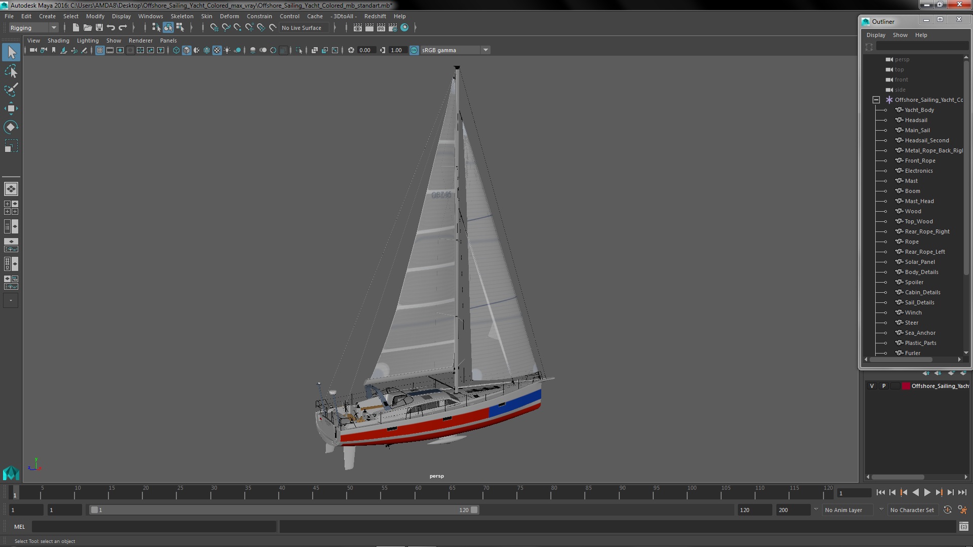 3D model Offshore Sailing Yacht Colored
