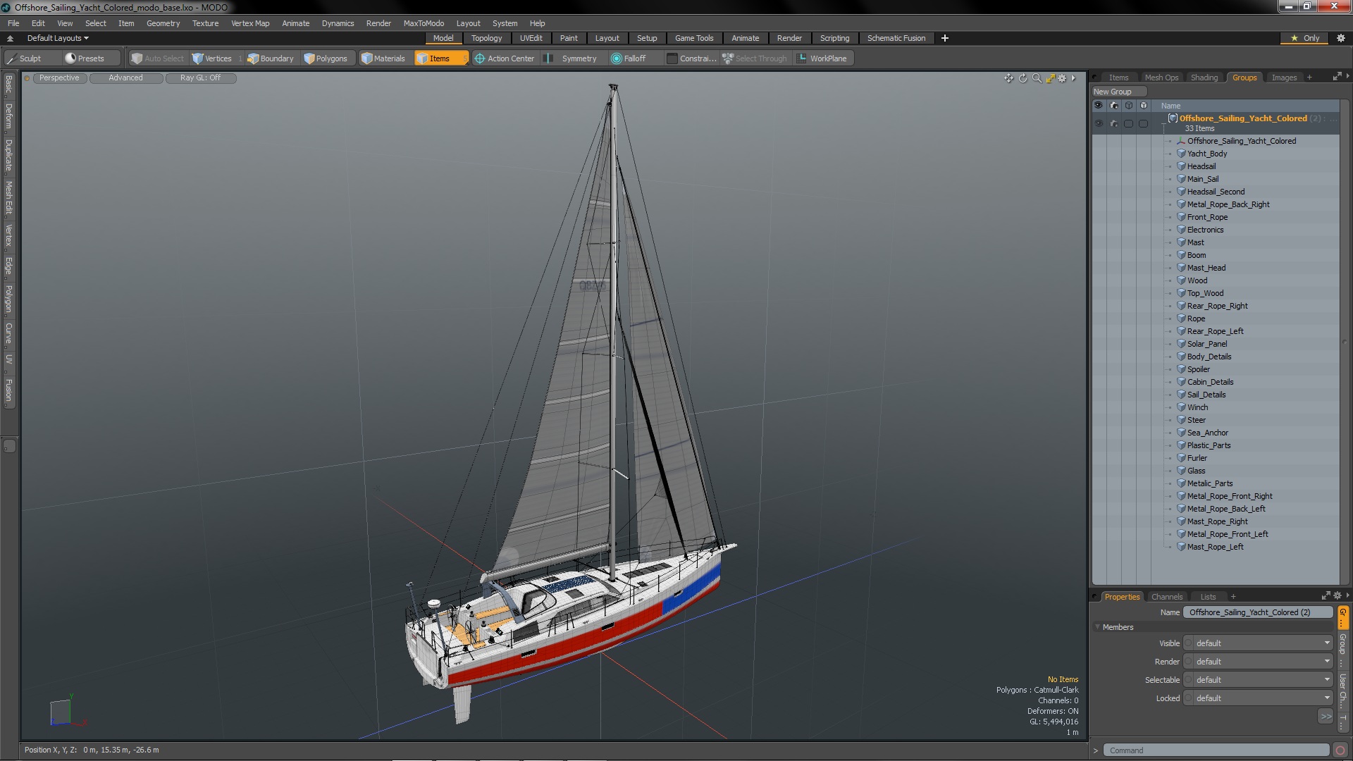 3D model Offshore Sailing Yacht Colored