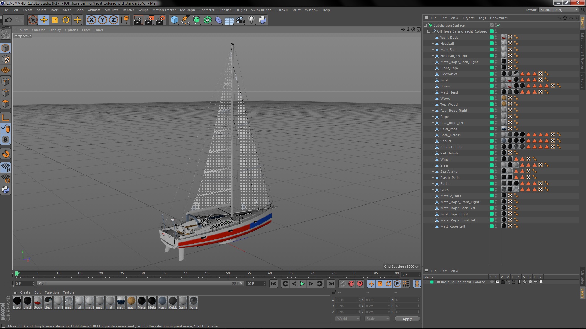 3D model Offshore Sailing Yacht Colored