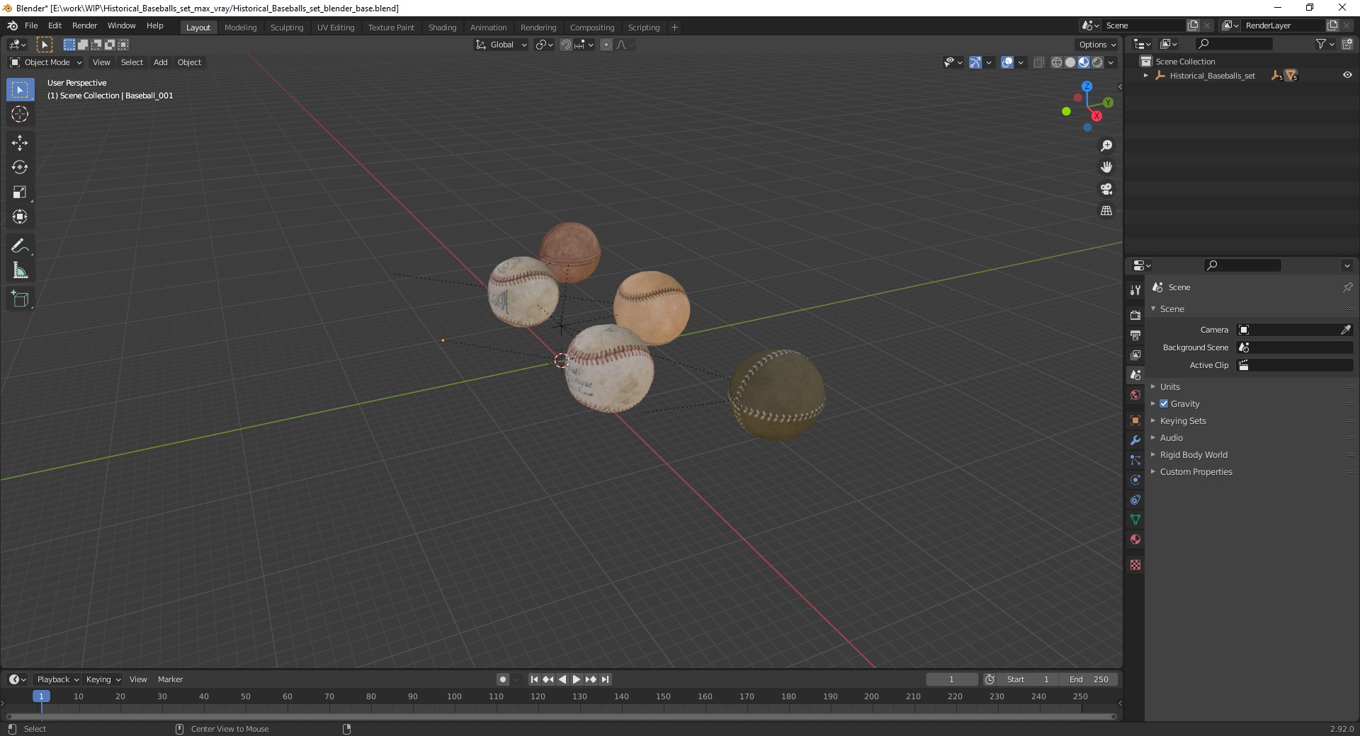 Historical Baseballs set 3D model