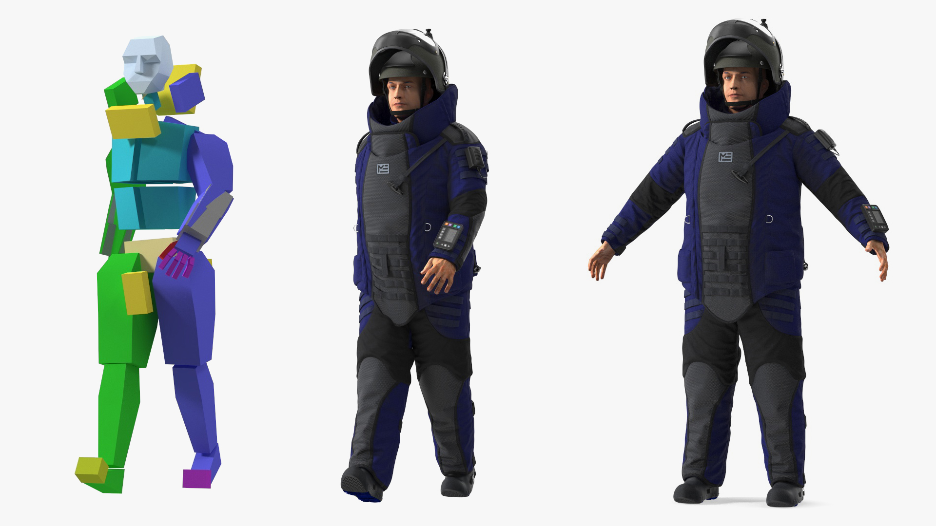 3D EOD 10 Bomb Suit Blue Rigged model