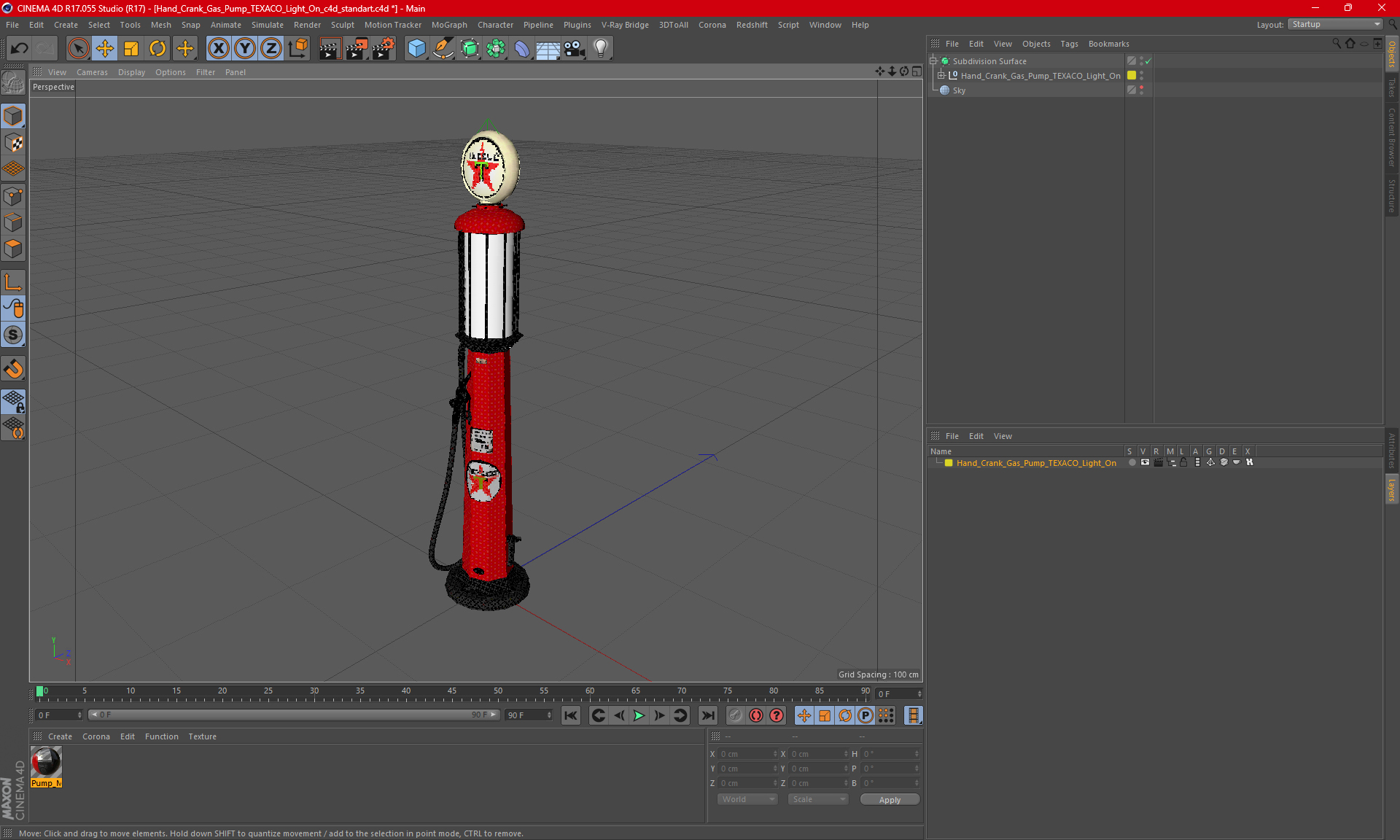 3D model Hand Crank Gas Pump TEXACO Light On