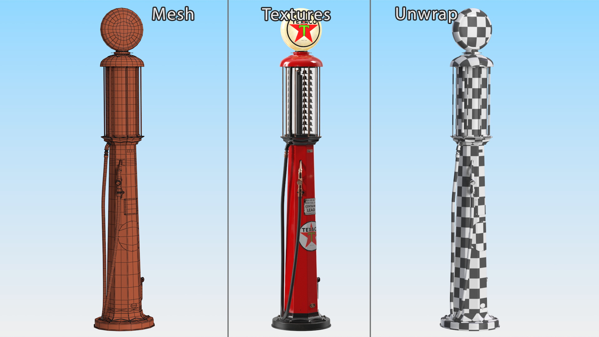 3D model Hand Crank Gas Pump TEXACO Light On