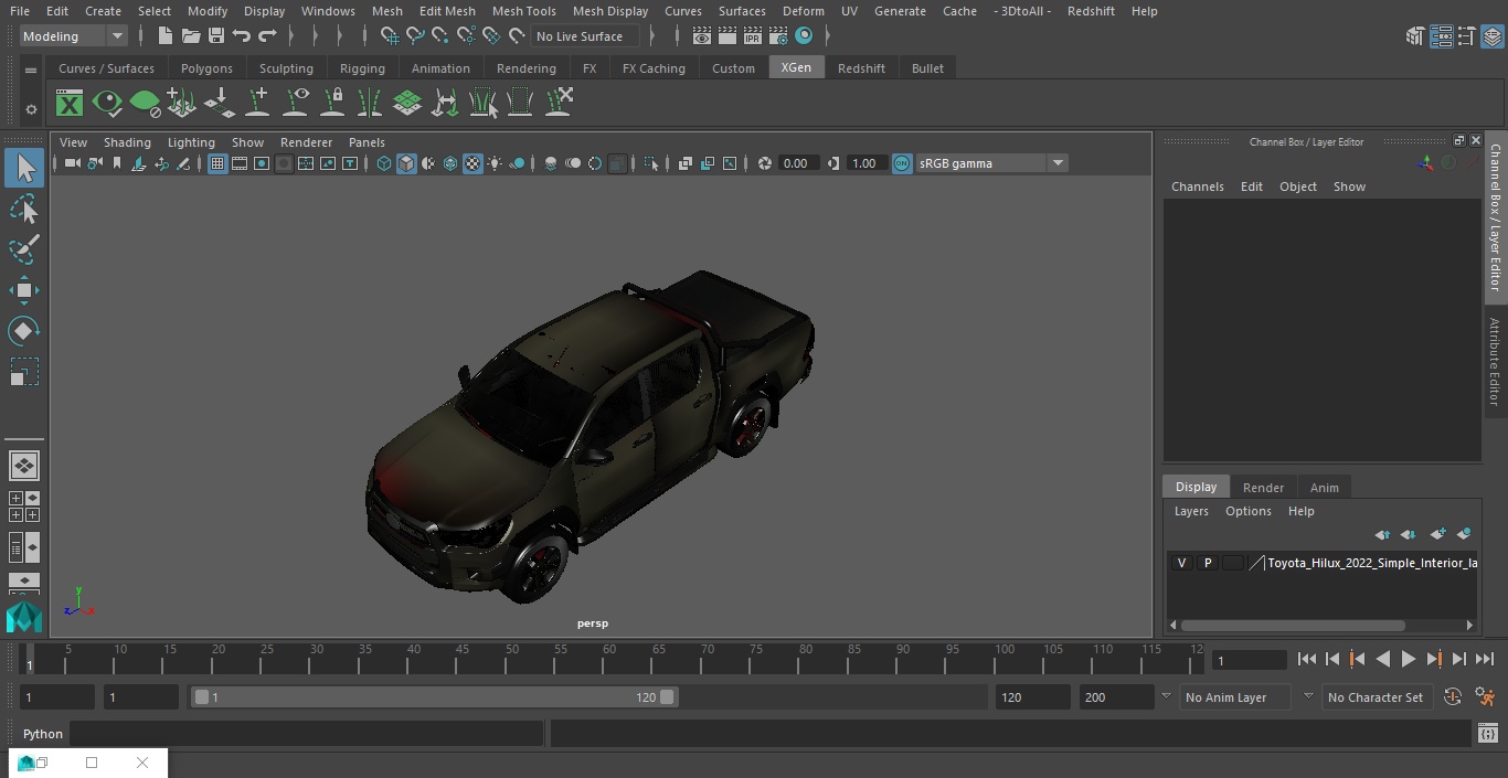 3D Toyota Hilux 2022 Simple Interior model