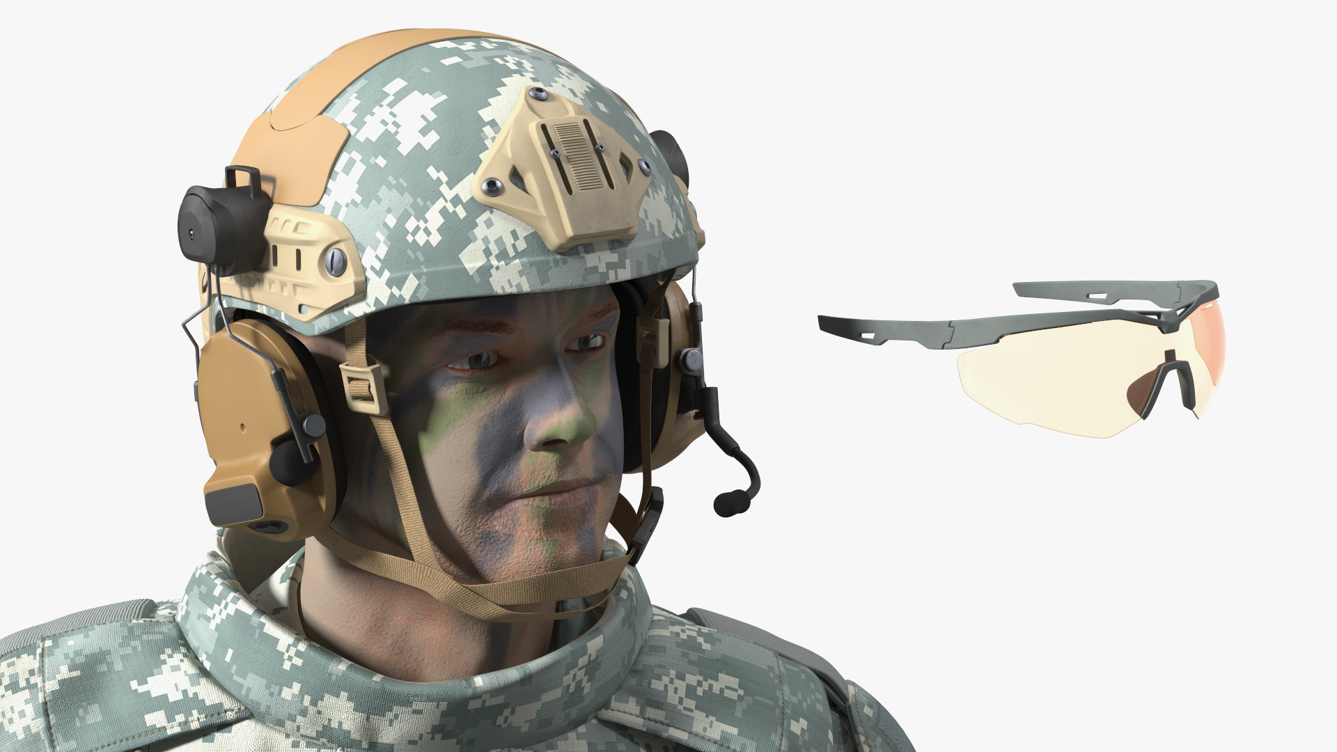 Fully Equipped Military Soldier in Grey Camo Walking 3D