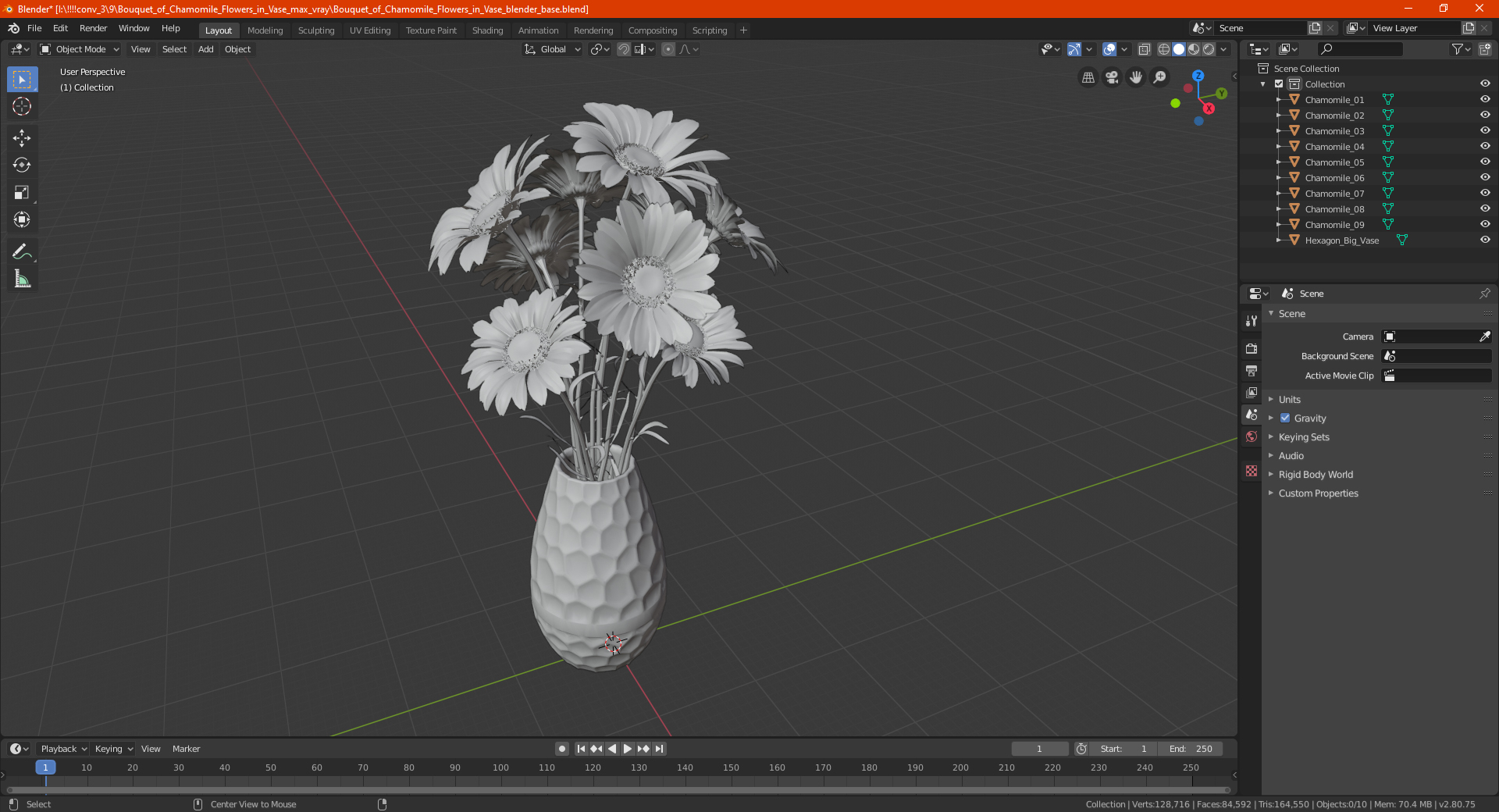 3D Bouquet of Chamomile Flowers in Vase