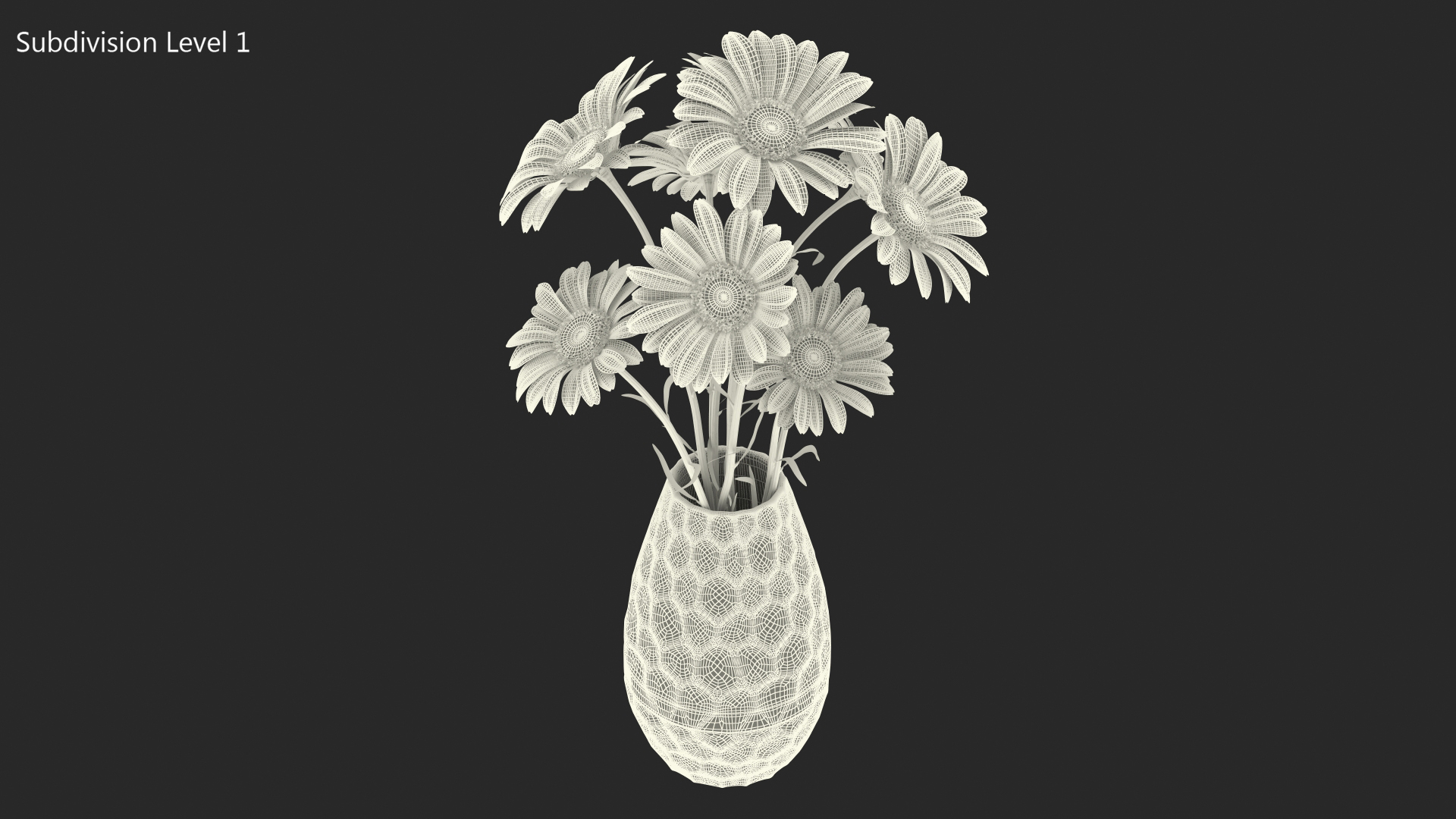 3D Bouquet of Chamomile Flowers in Vase