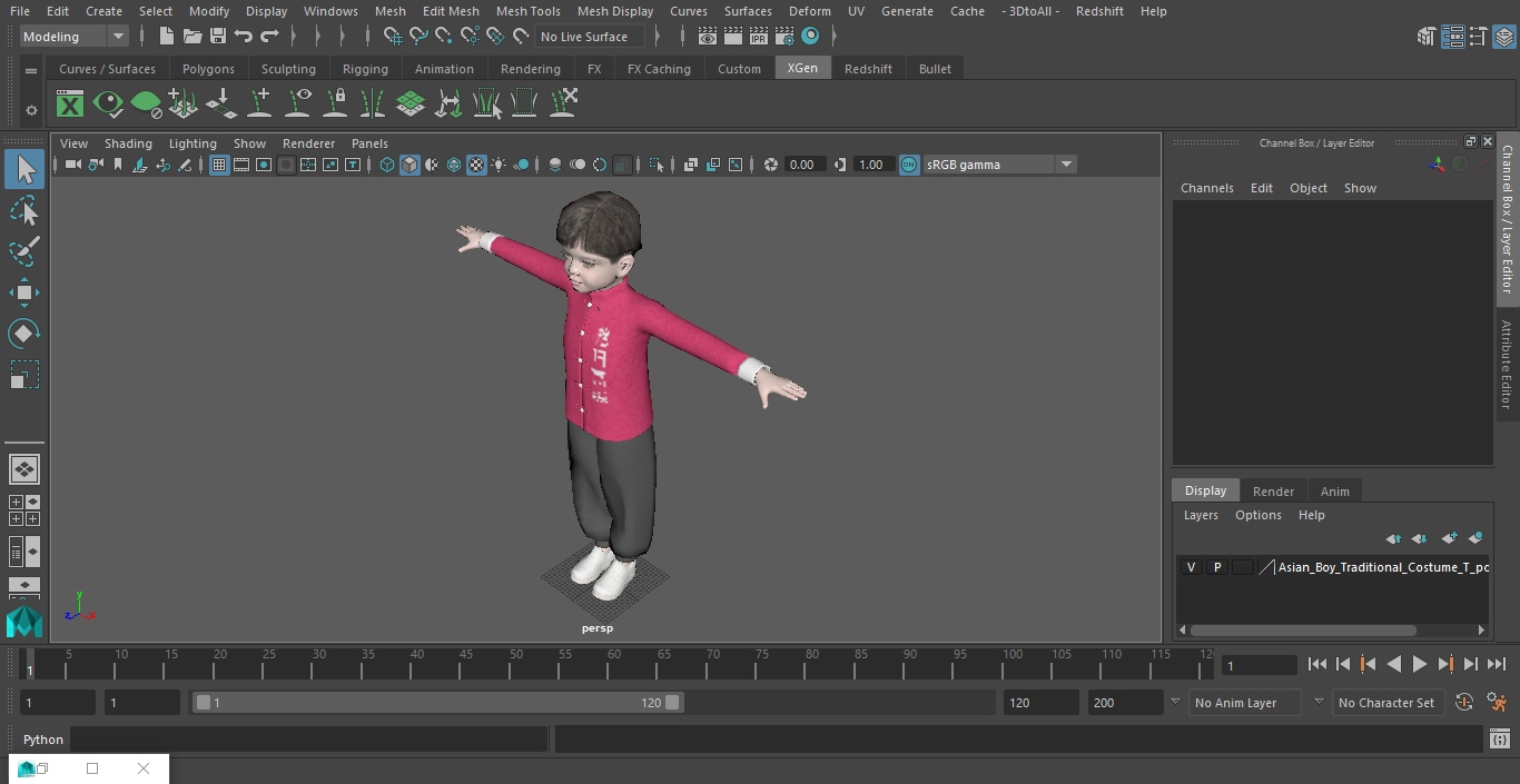 3D Asian Boy Traditional Costume T-pose