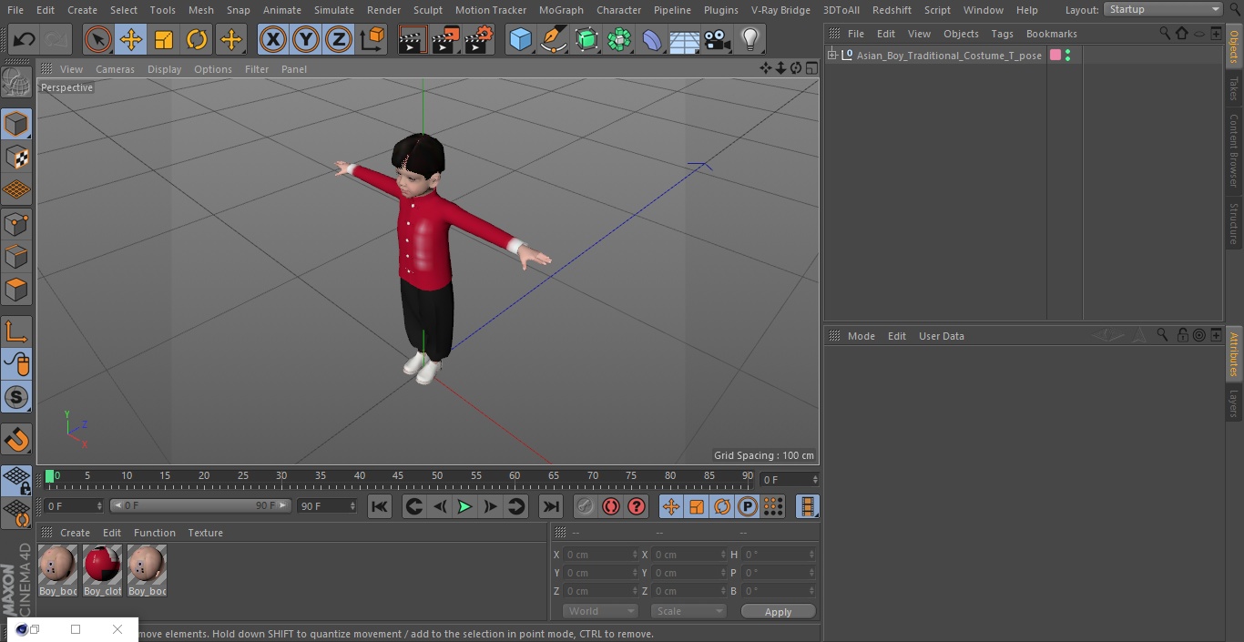 3D Asian Boy Traditional Costume T-pose