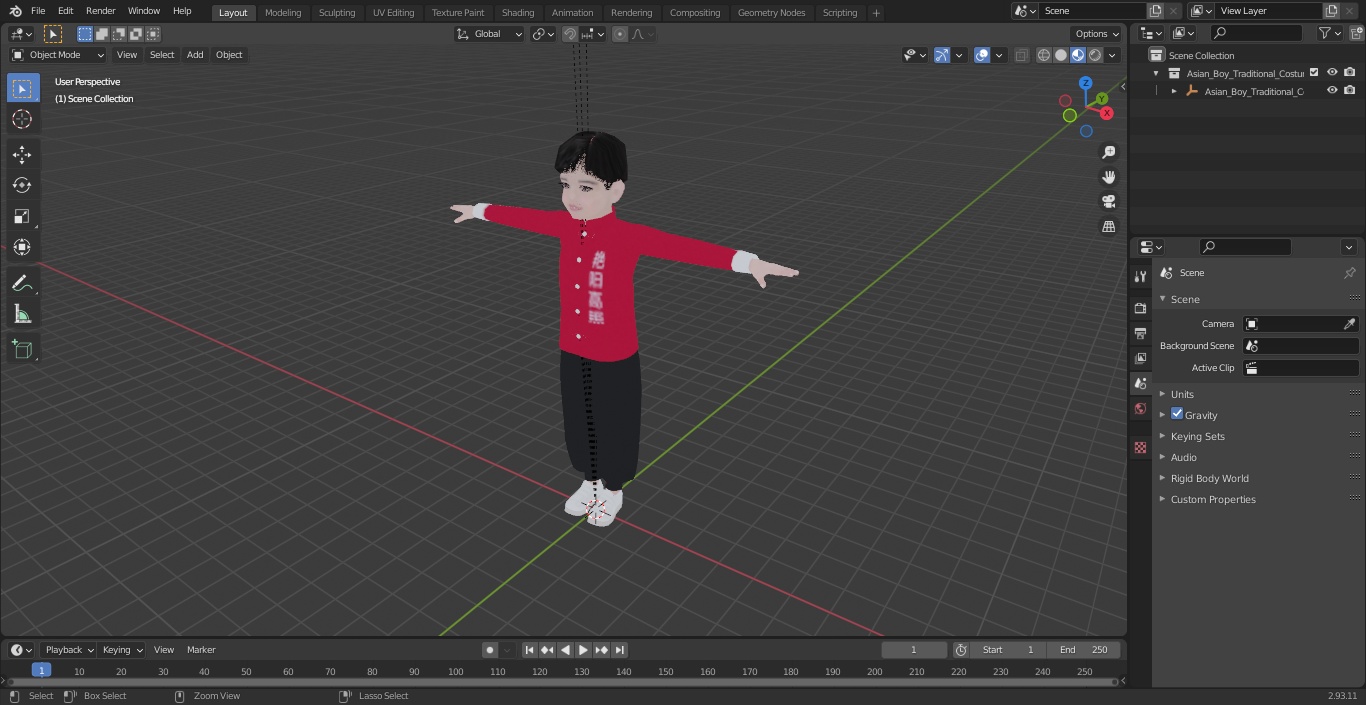 3D Asian Boy Traditional Costume T-pose