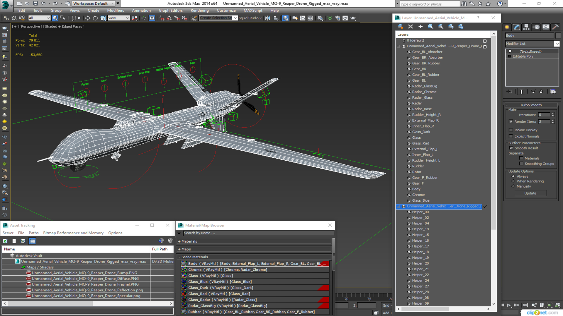 3D Unmanned Aerial Vehicle MQ-9 Reaper Drone Rigged model