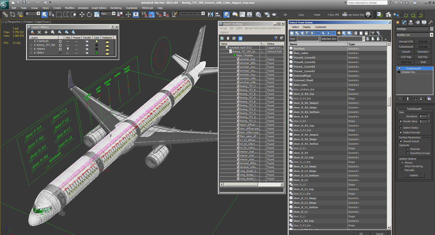 3D model Boeing 757 300 Generic with Cabin Rigged