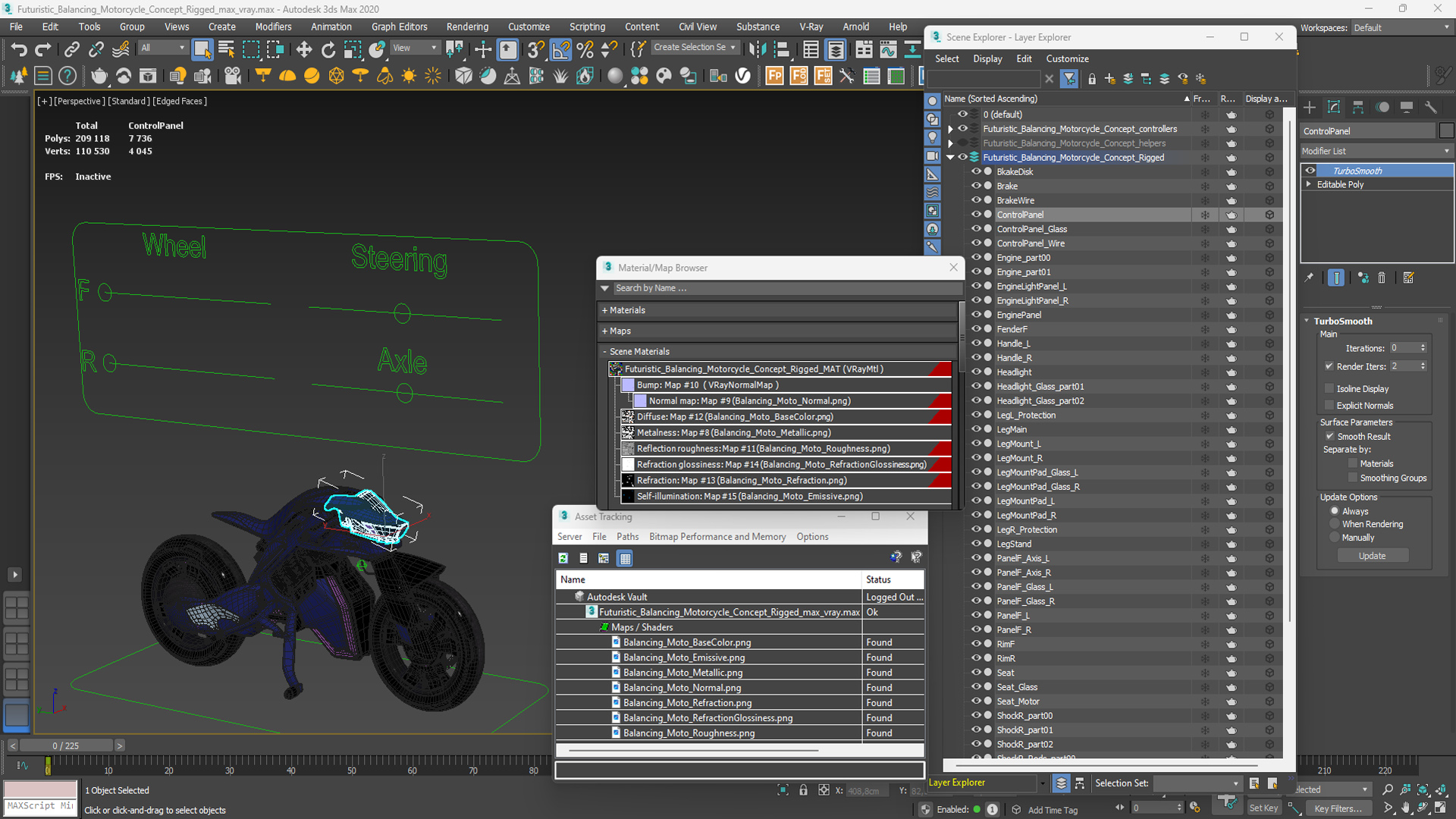 3D Futuristic Balancing Motorcycle Concept Rigged