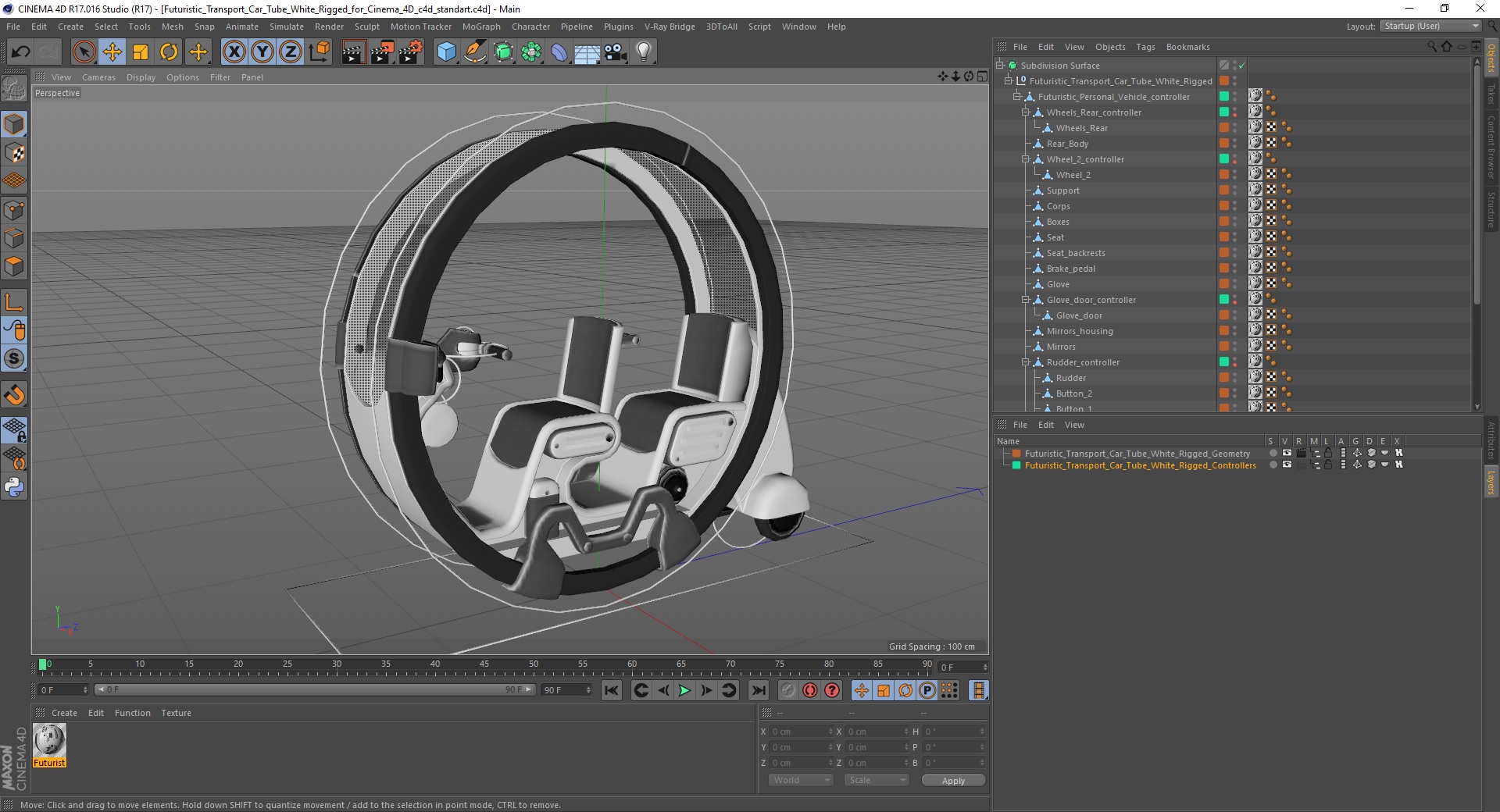 3D Futuristic Transport Car Tube White Rigged for Cinema 4D