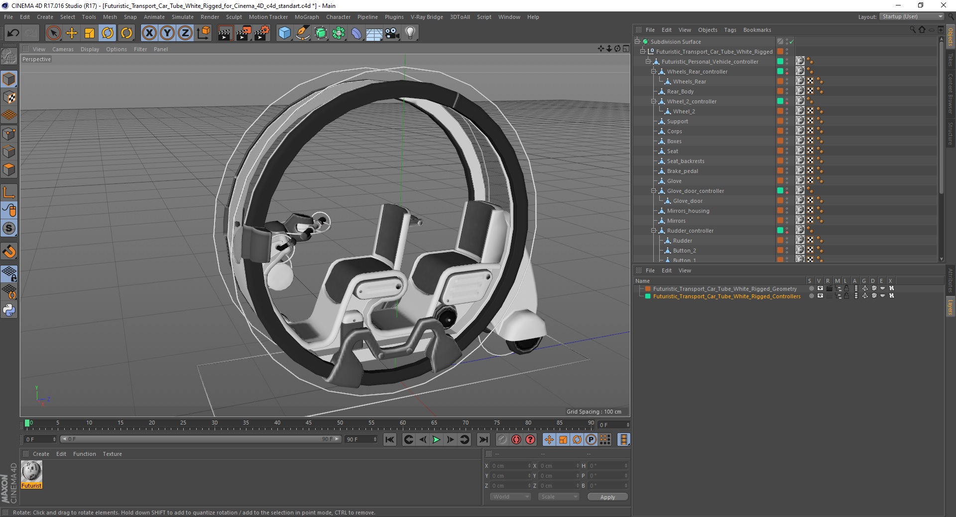 3D Futuristic Transport Car Tube White Rigged for Cinema 4D