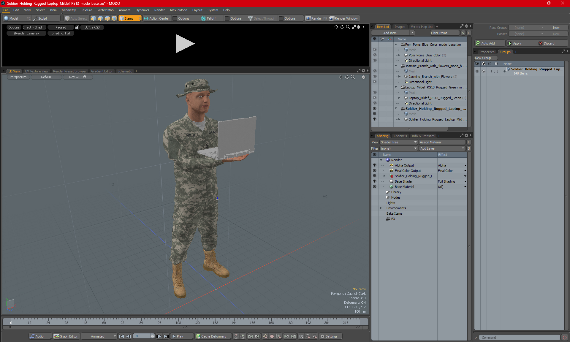 3D Soldier Holding Rugged Laptop Mildef RS13