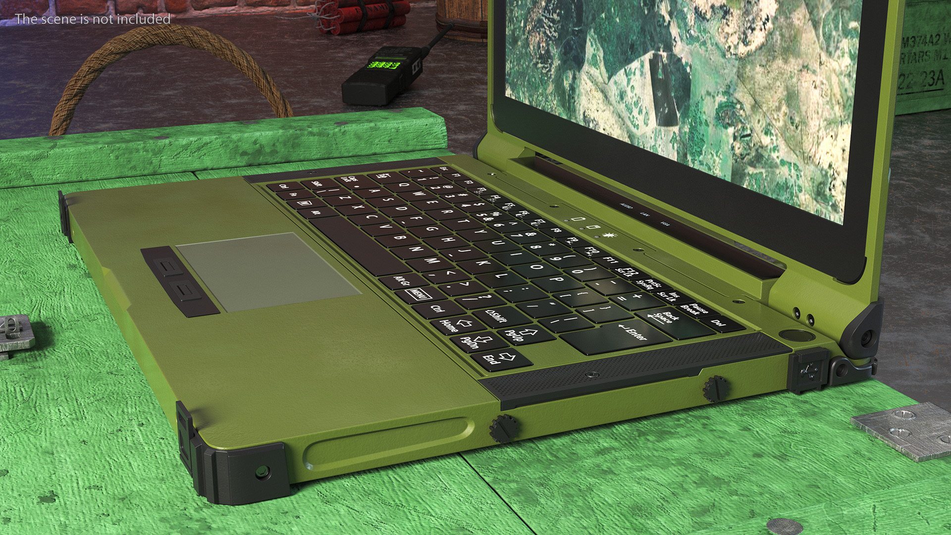 3D Soldier Holding Rugged Laptop Mildef RS13
