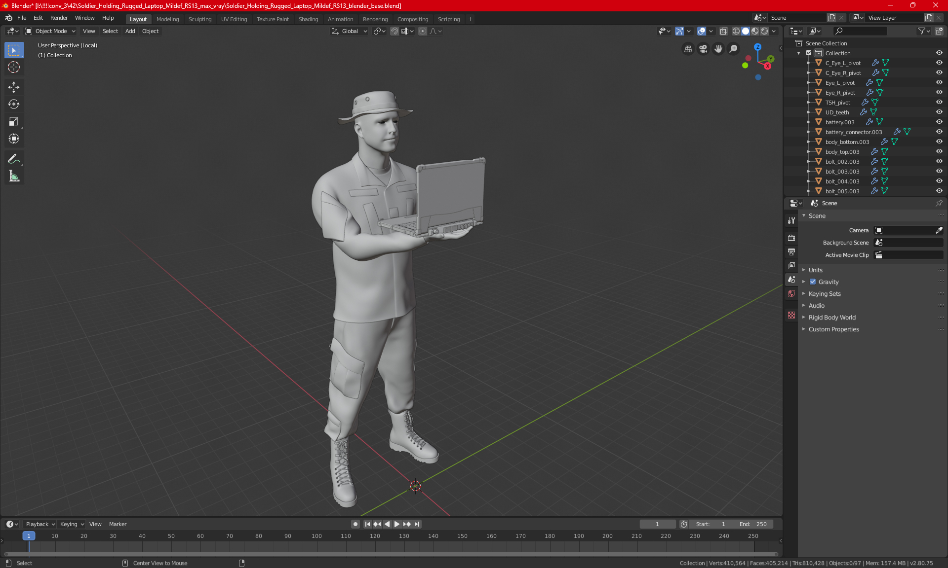 3D Soldier Holding Rugged Laptop Mildef RS13