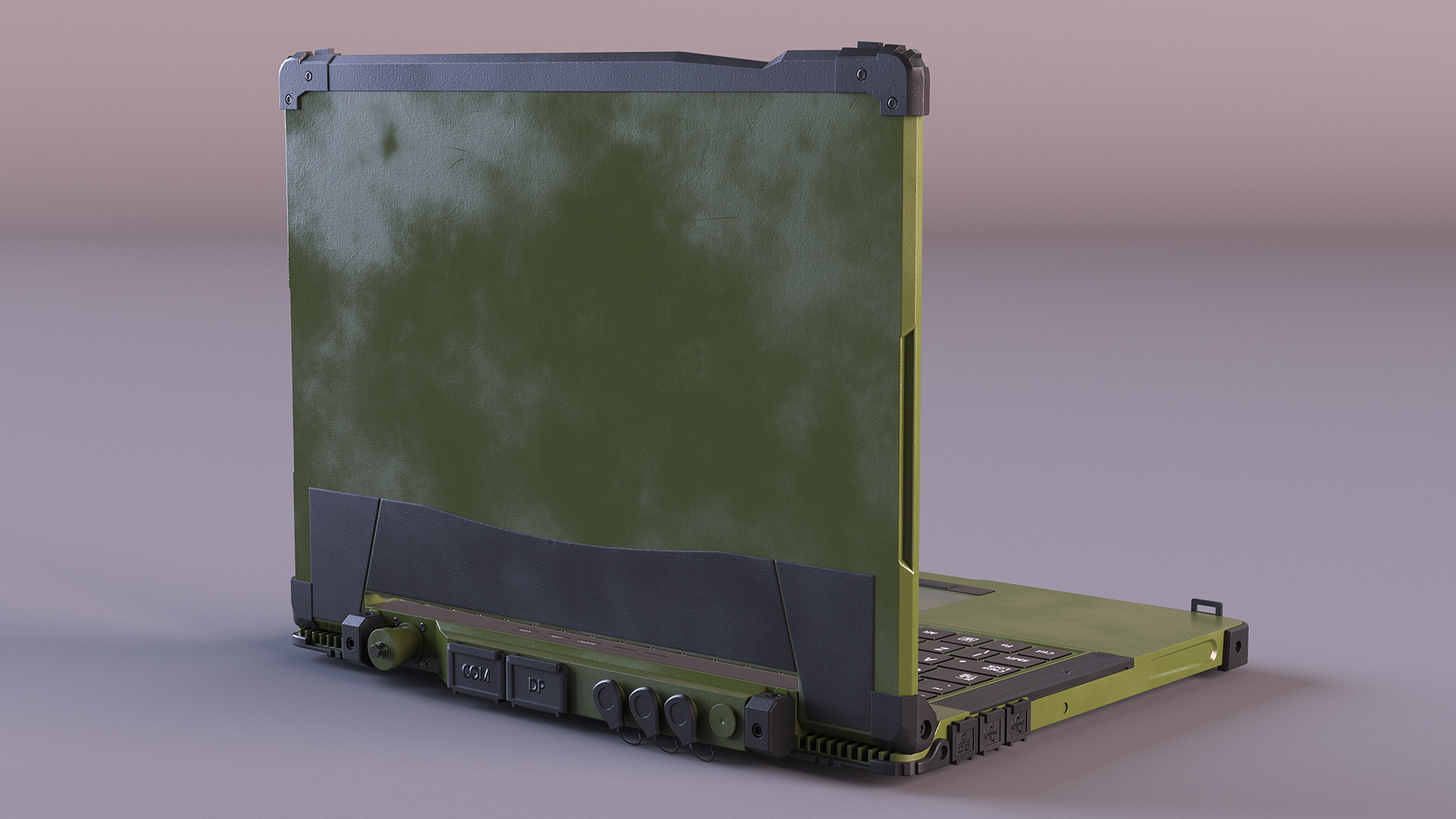3D Soldier Holding Rugged Laptop Mildef RS13