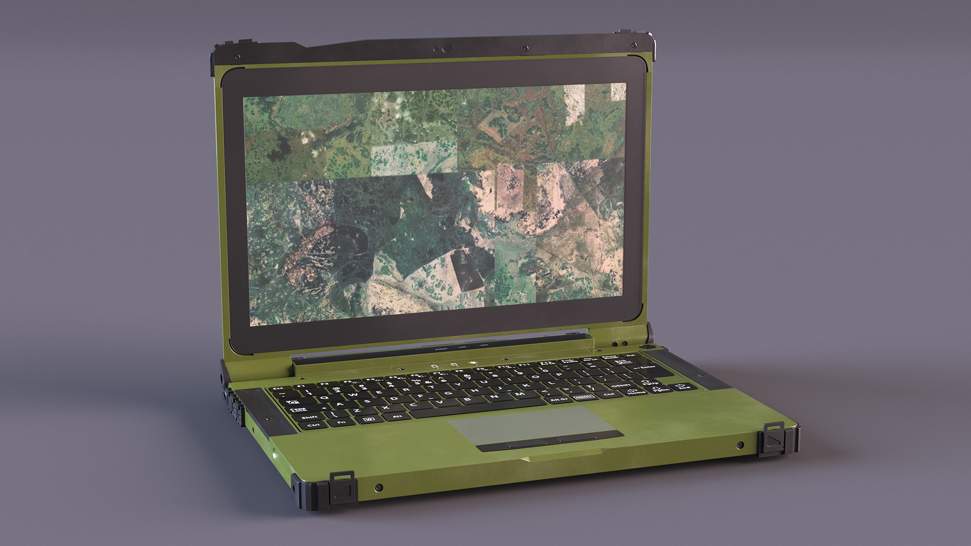 3D Soldier Holding Rugged Laptop Mildef RS13