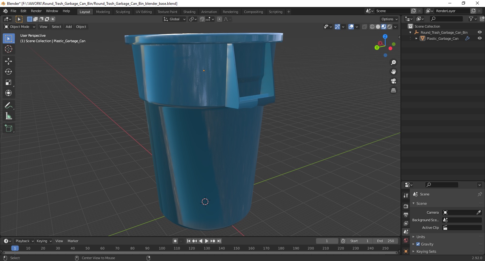 Round Trash Garbage Can Bin 3D